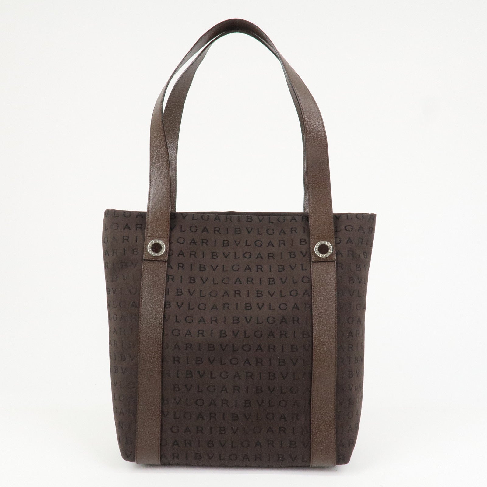 BVLGARI Logo Mania Canvas Leather Shoulder Bag Tote Bag Brown