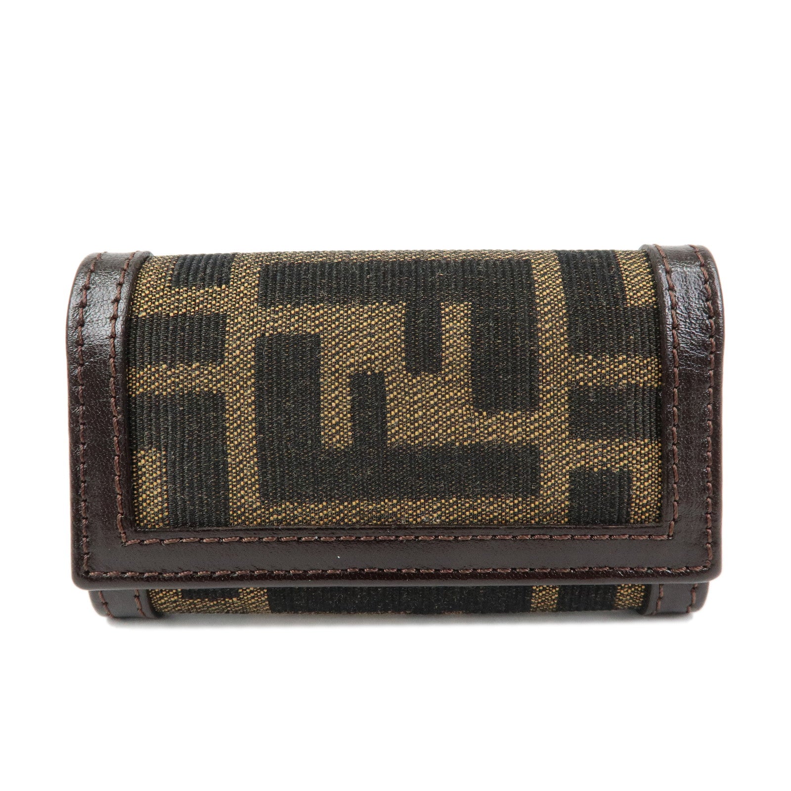 FENDI Zucca Canvas Leather 6 Rings Key Case Brown Black 513516