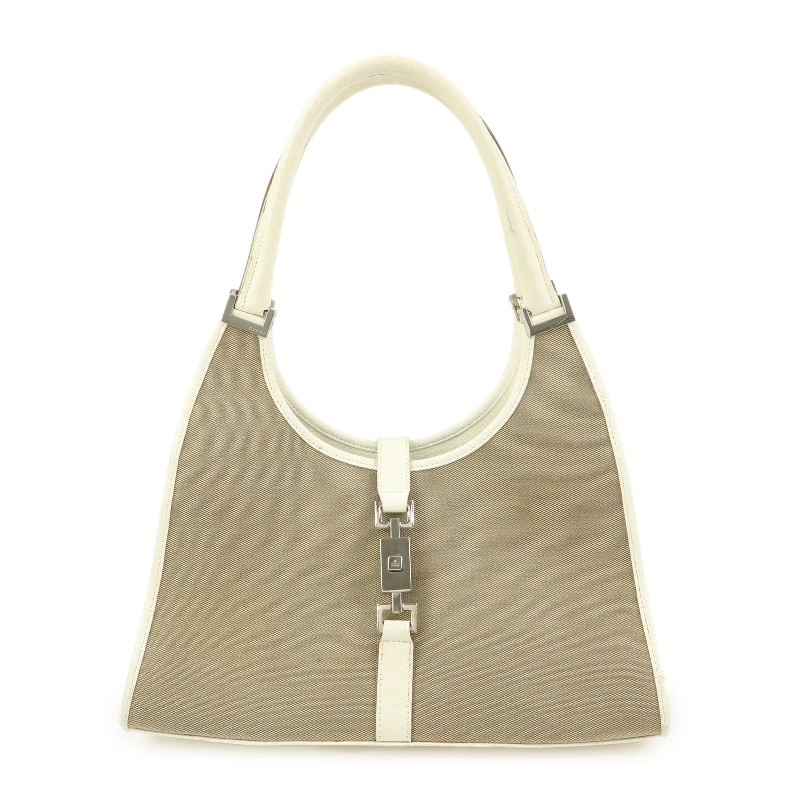 GUCCI Jackie Canvas Leather Shoulder Bag Hand Bag Beige 002.1067