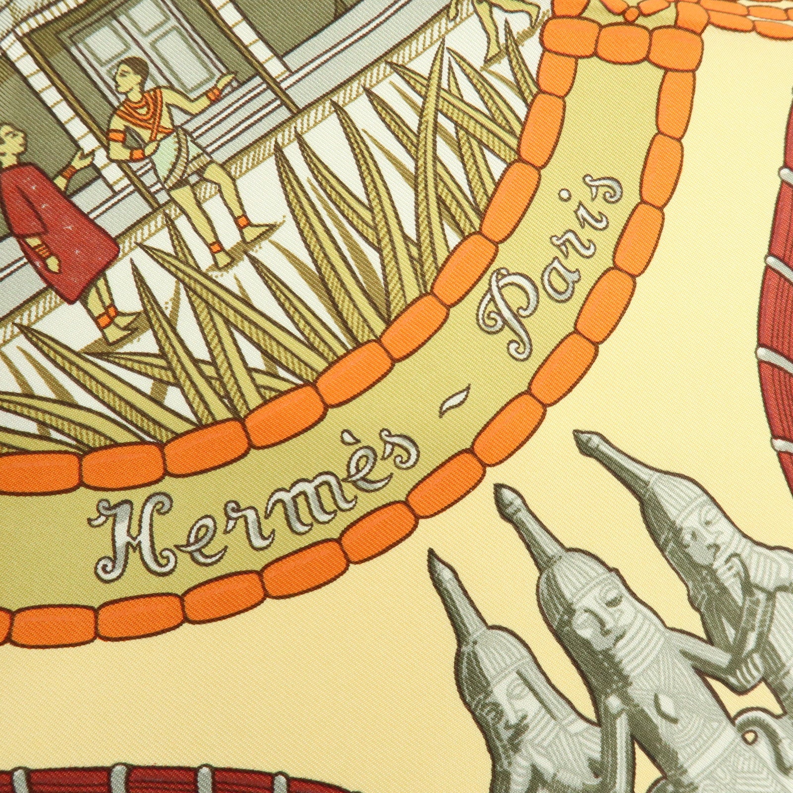 HERMES Carre 90 Silk 100% Scarf Tresor Royal Du Benin Orange