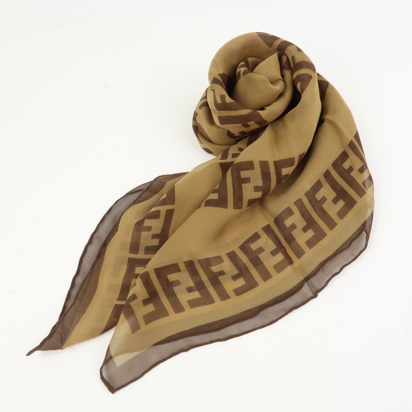 FENDI Zucca Logo Silk 100% Scarf Brown