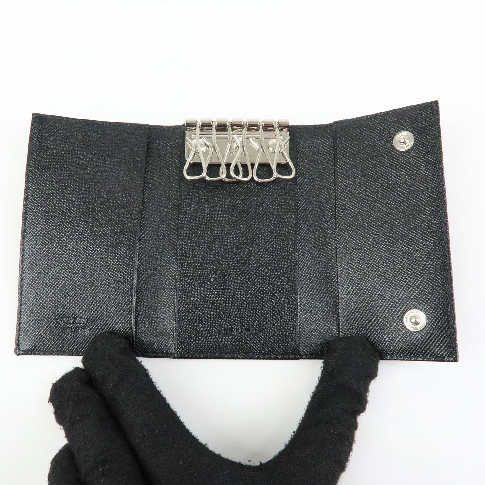 PRADA Triangle Logo Nylon Leather 6 Rings Key Case 1M0222