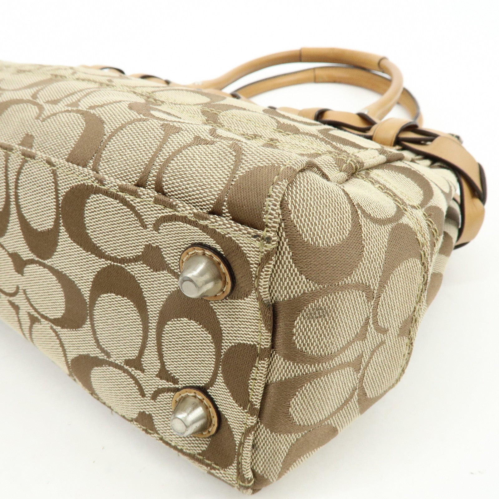 COACH Signature Canvas Leather Tote Bag Hand Bag Brown