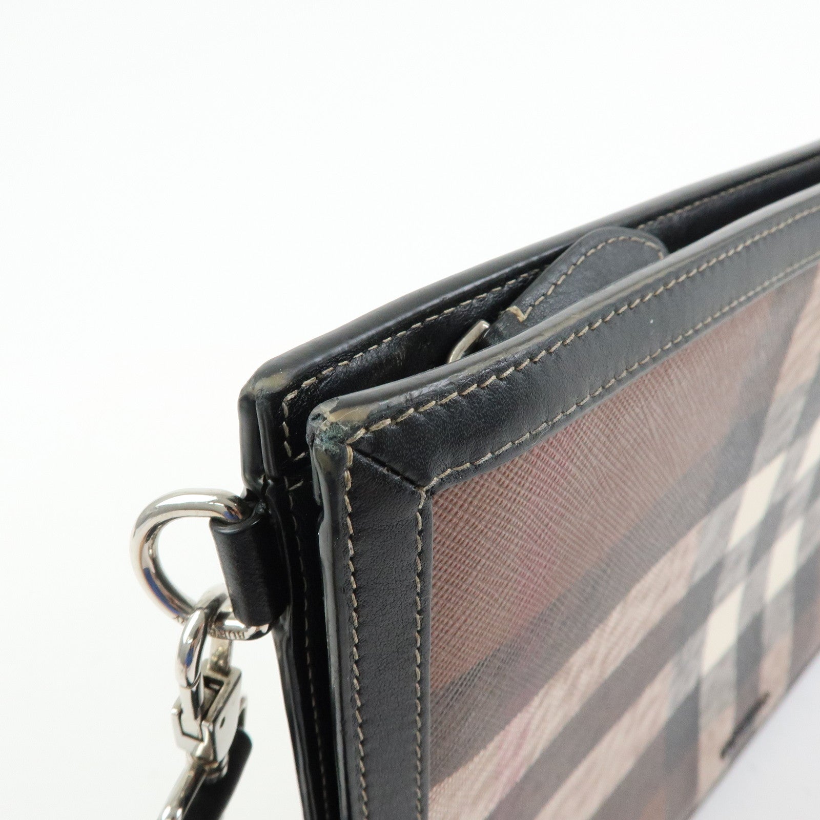 BURBERRY PVC Clutch Bag Flat Pouch Hand Bag Brown Black Ivory