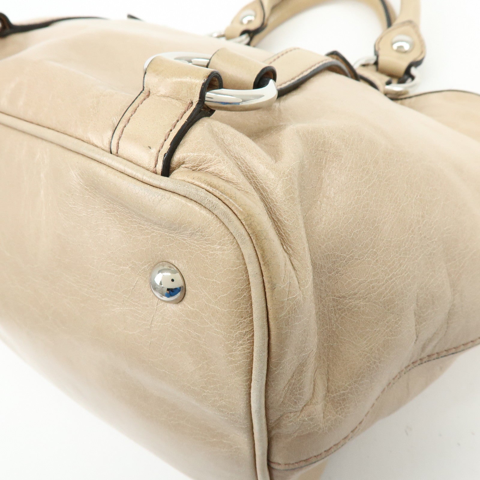 MIU MIU Leather 2Way Bag Hand Bag Shoulder Bag Beige RN0685