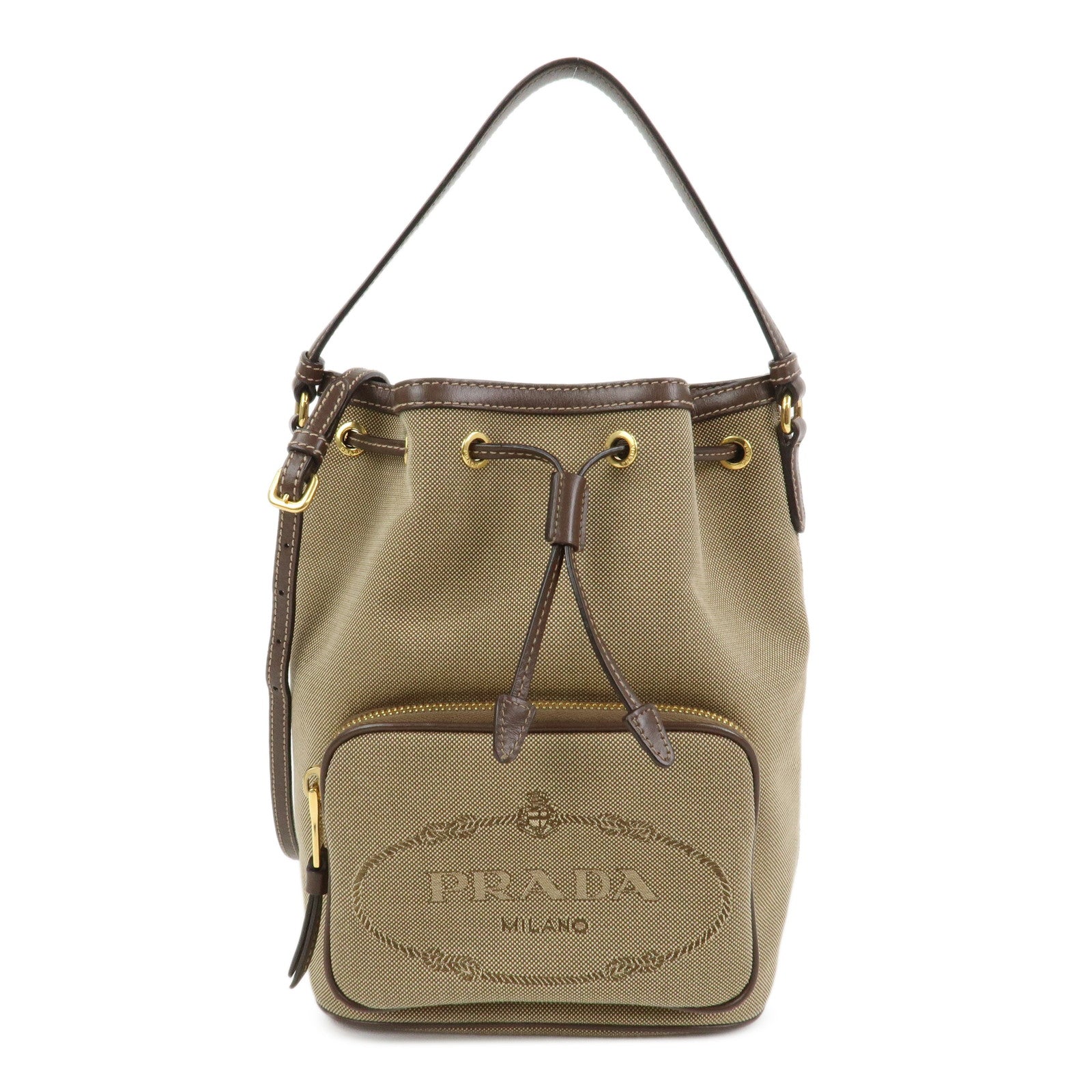 PRADA Jacquard Leather 2Way Bag Drawstring Hand Shoulder Bag 1BH038