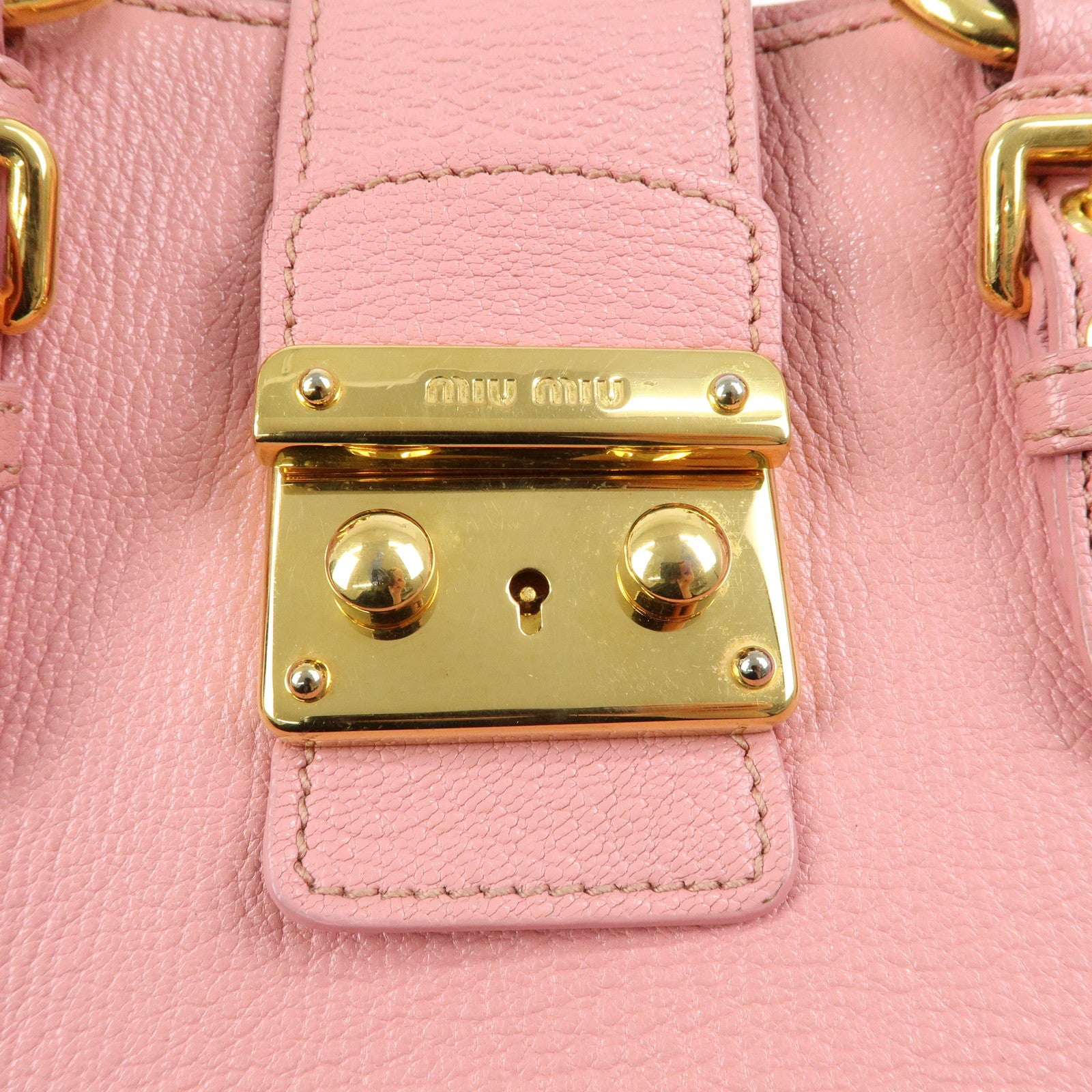 MIU MIU Logo Madras Leather 2Way Hand Shoulder Bag Pink RN0799