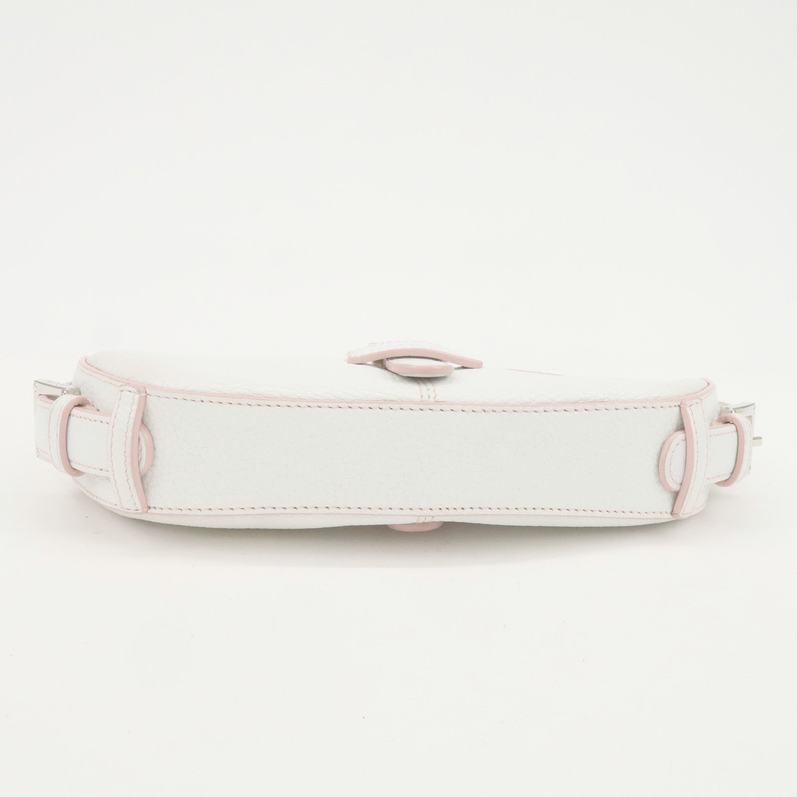 LOEWE Senda Leather Shoulder Bag Hand Bag Half Moon White