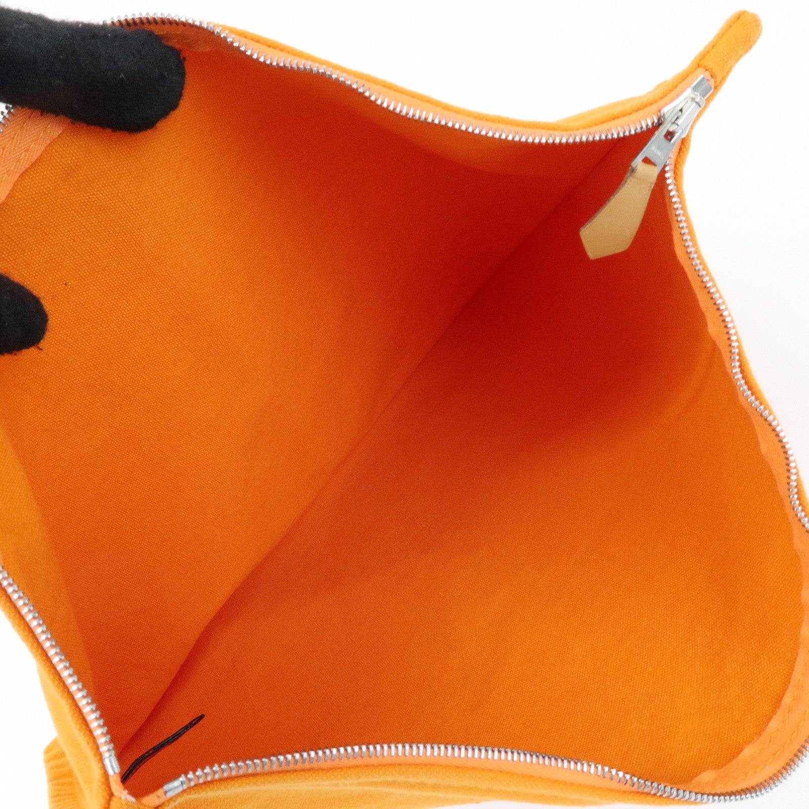 HERMES Cotton Leather Bora Bora GM Flat Pouch Fluorescent Orange