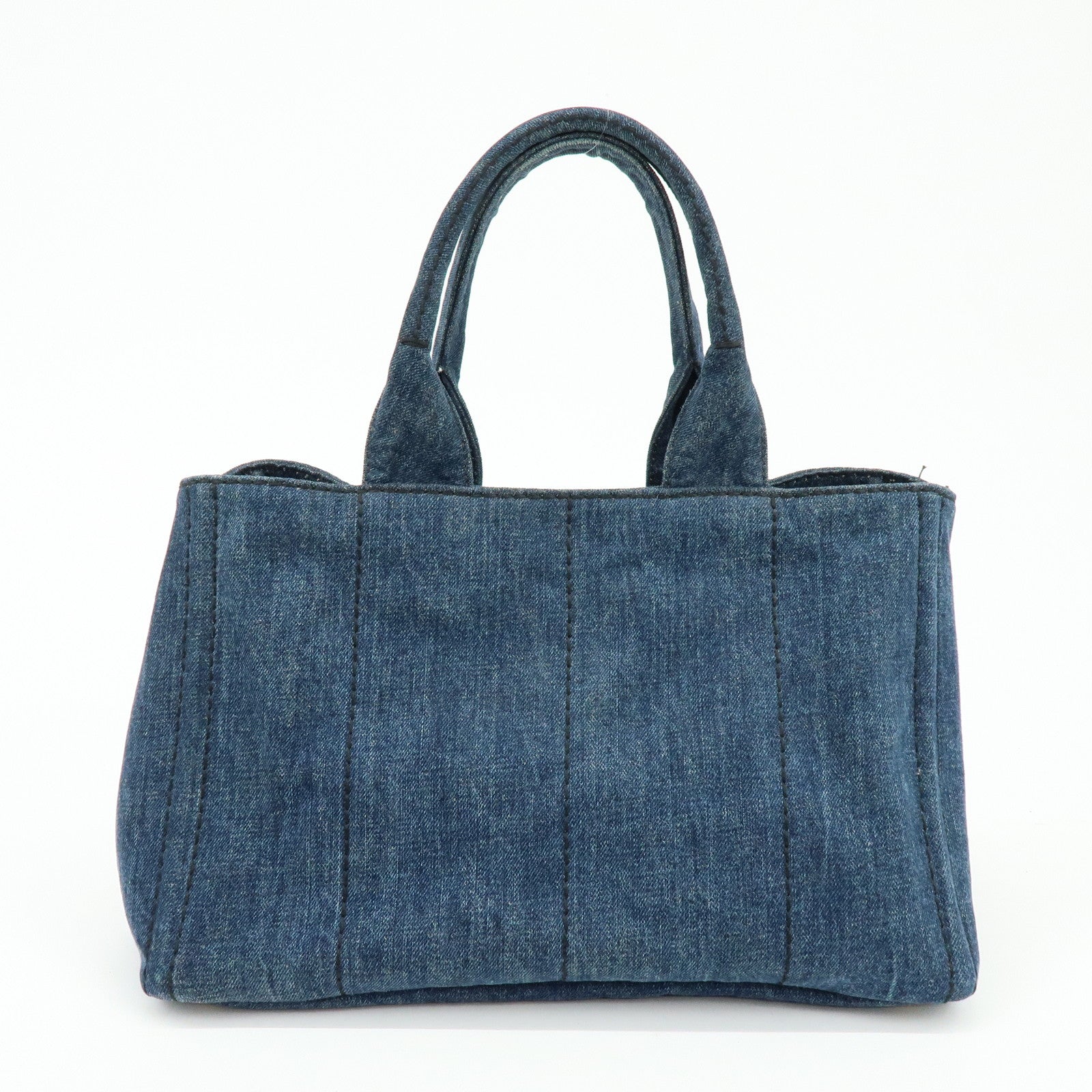 PRADA Canapa Tringle Logo Canvas Denim Tote Hand Bag Blue B1877B