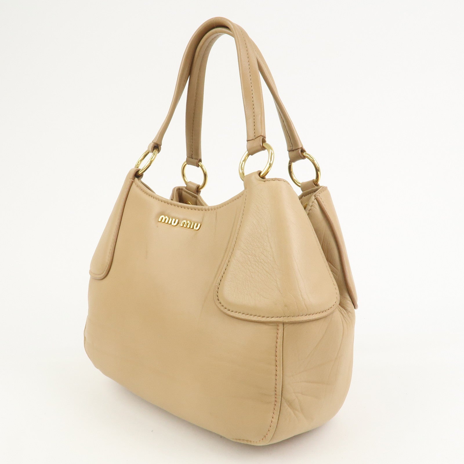 MIU MIU Logo Leather Shoulder Bag Hand Bag Light Brown RR1378