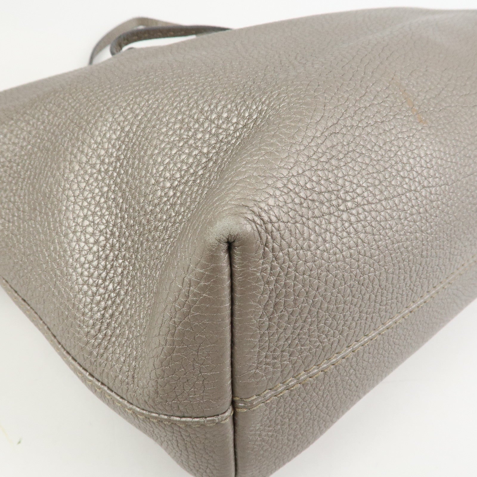 FENDI Seleria Logo Leather Tote Bag Shoulder Bag Gray 8BH185