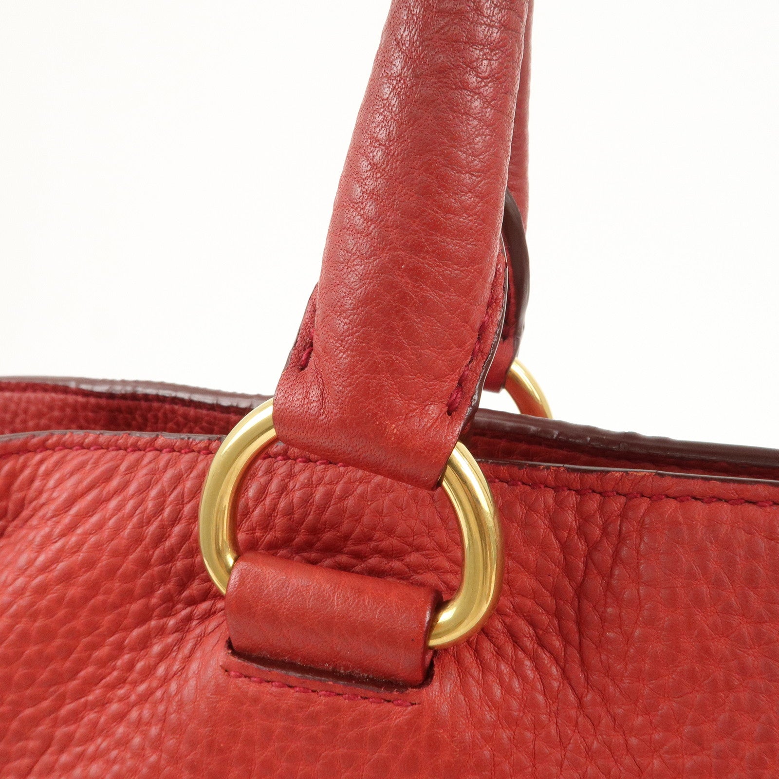 PRADA Triangle Logo Leather 2Way Tote Bag Shoulder Bag Red BN1713