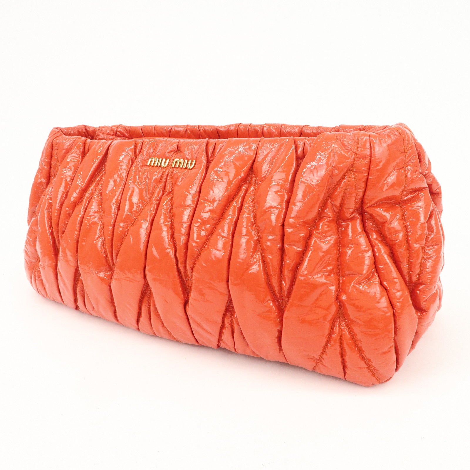 MIUMIU Matelasse Enamel Leather Clutch Bag Pouch Orange