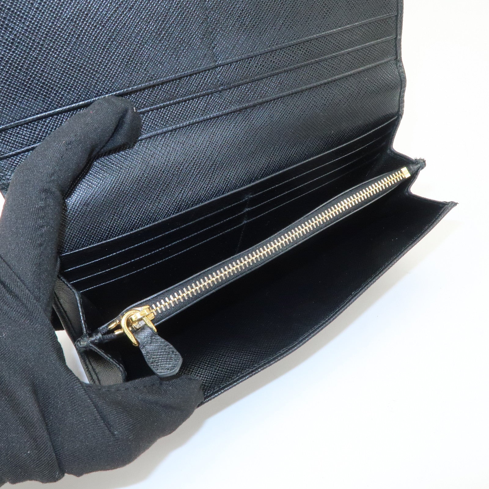 PRADA Saffiano Leather Flap Bi-Fold Long Wallet Black 1MH132