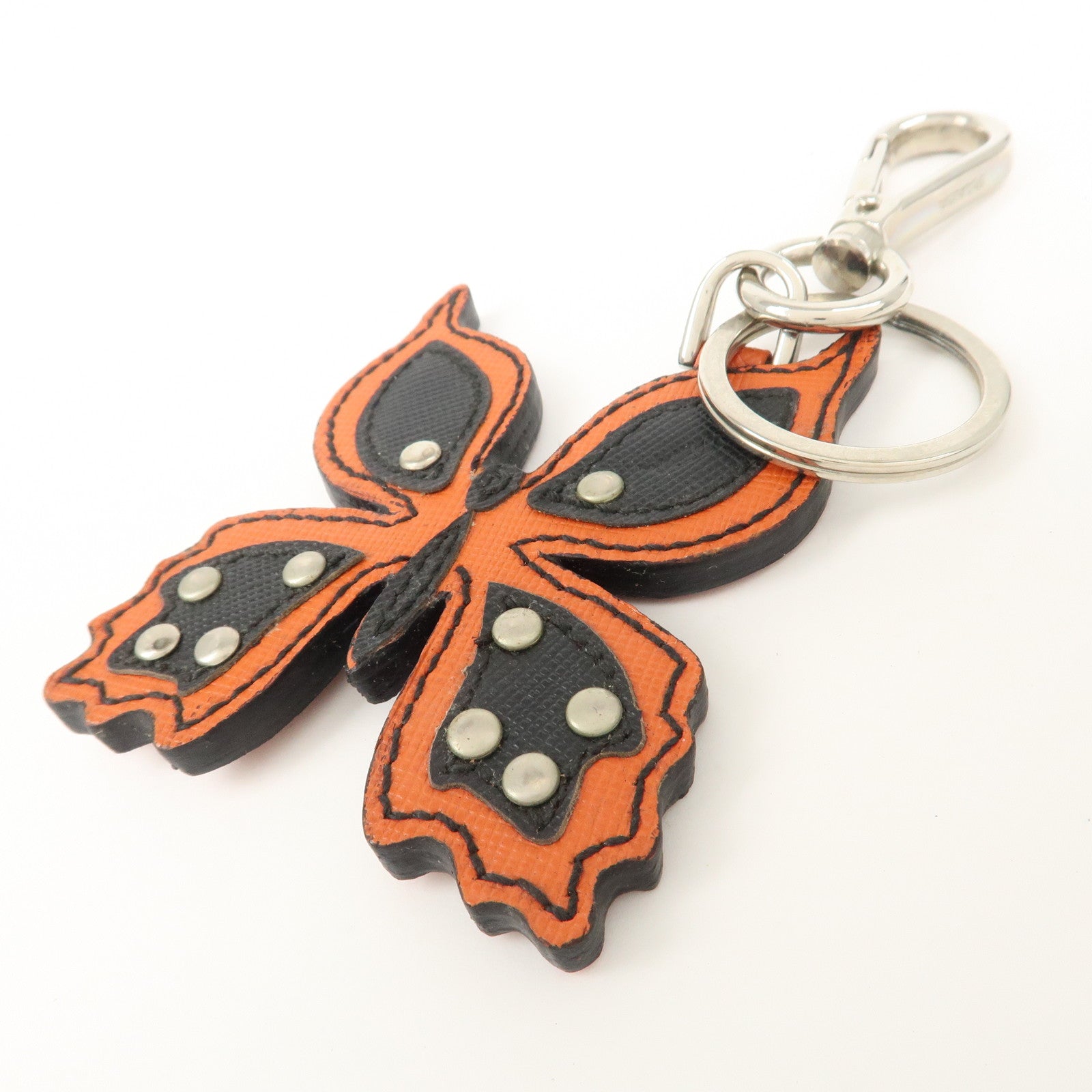 PRADA Butterfly Motif Leather Bag Charm Key Chain 1AR288