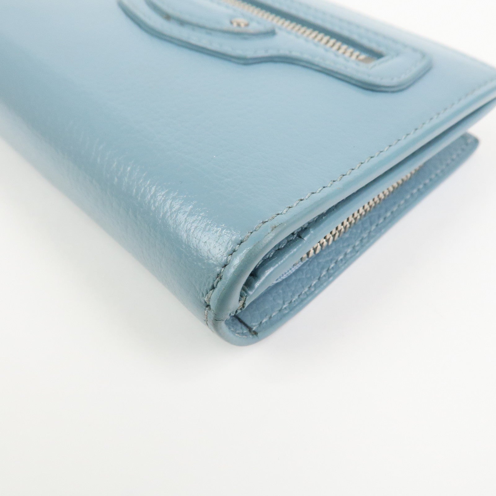 BALENCIAGA Leather Bi-Fold Compact Wallet Light Blue
