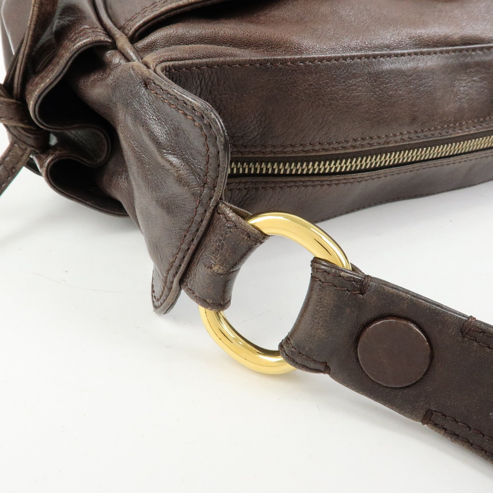 CELINE Side Ribbon Leather Shoulder Bag Hand Bag Brown