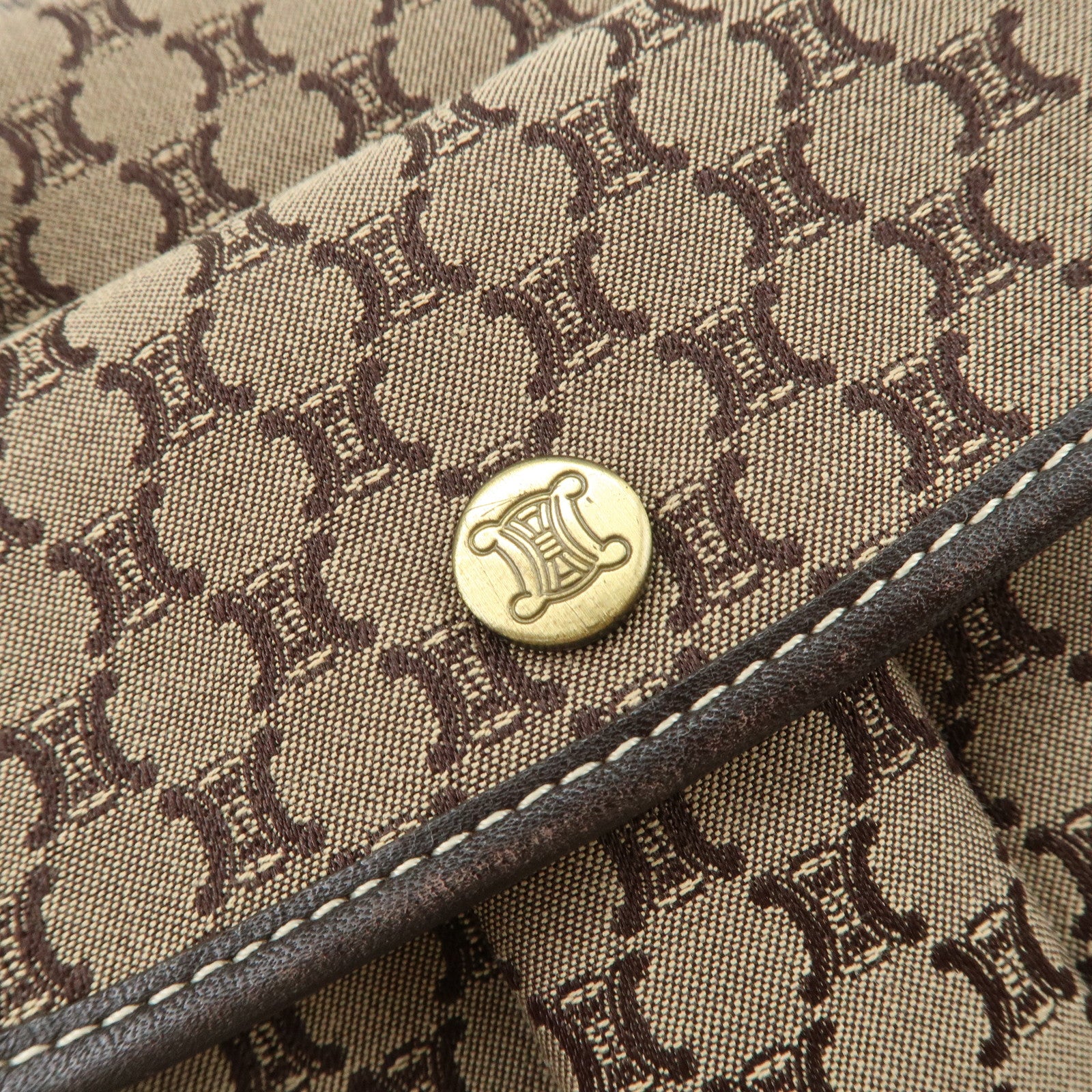 CELINE Macadam Canvas Leather Shoulder Bag Crossbody Bag Brown