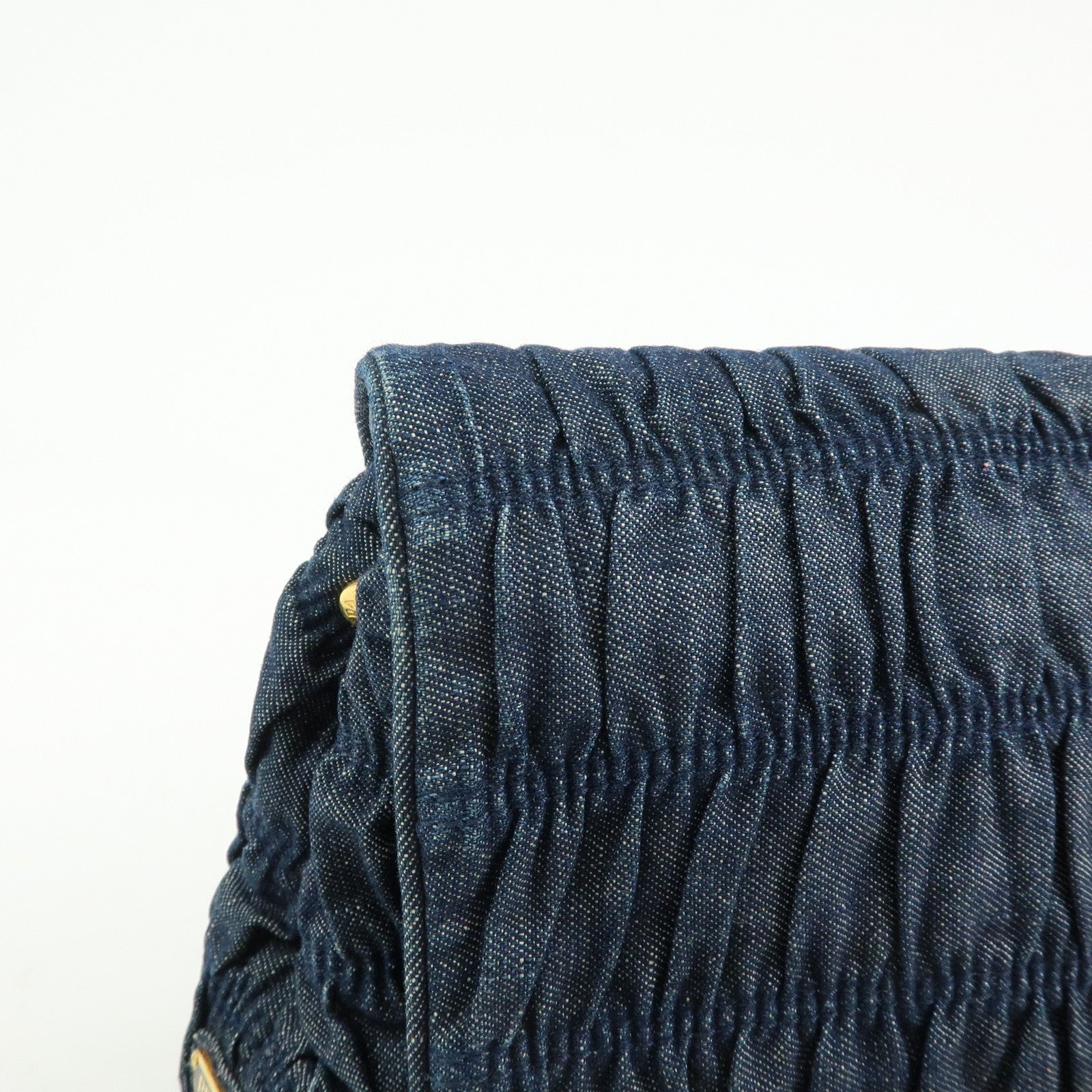 PRADA Triangle Logo Denim Clutch Bag Pouch Blue Brown