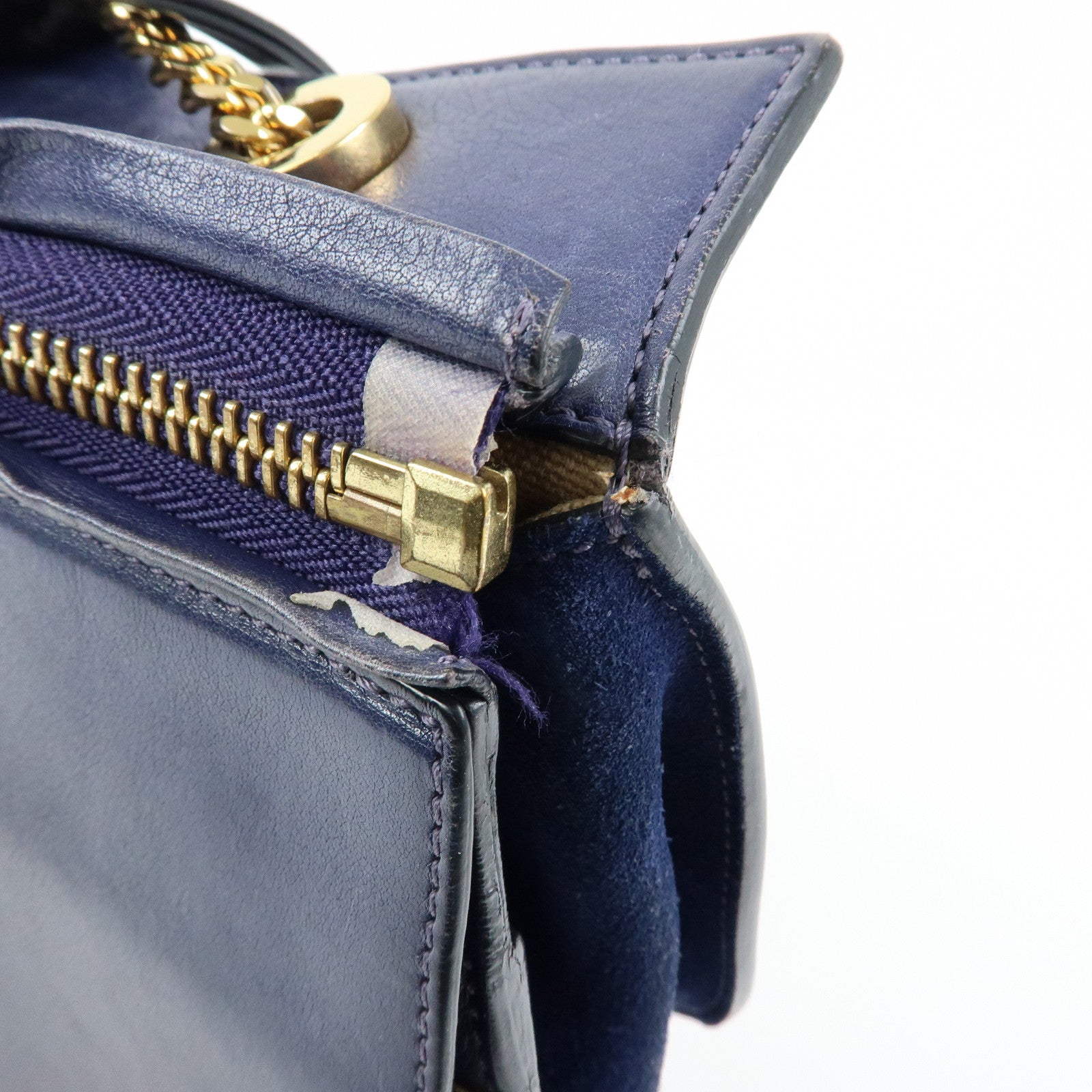 Chloe Goldie Leather Suede 2Way Hand Bag Shoulder Bag Navy