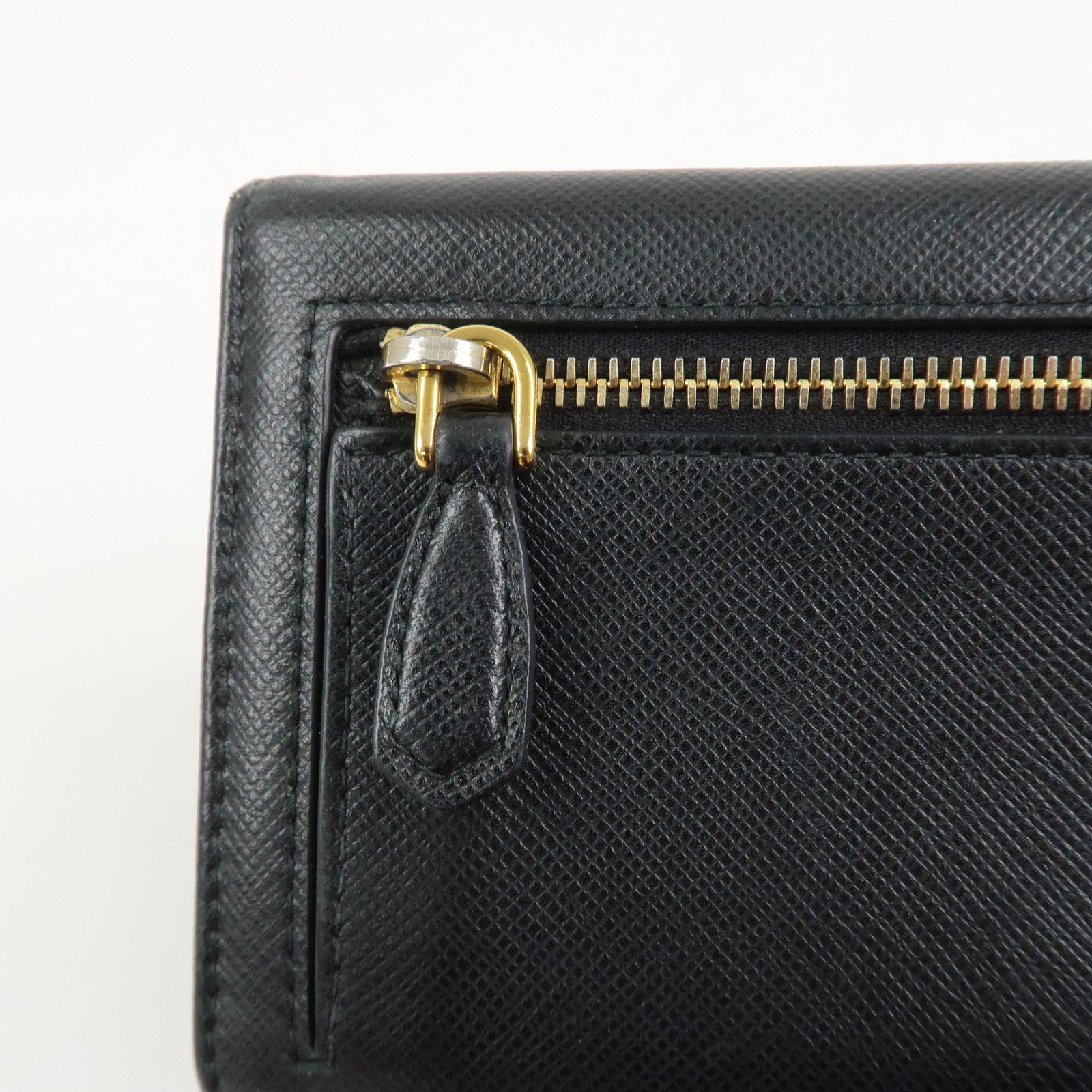 PRADA Saffiano Leather Flap Bi-Fold Long Wallet Black 1MH132