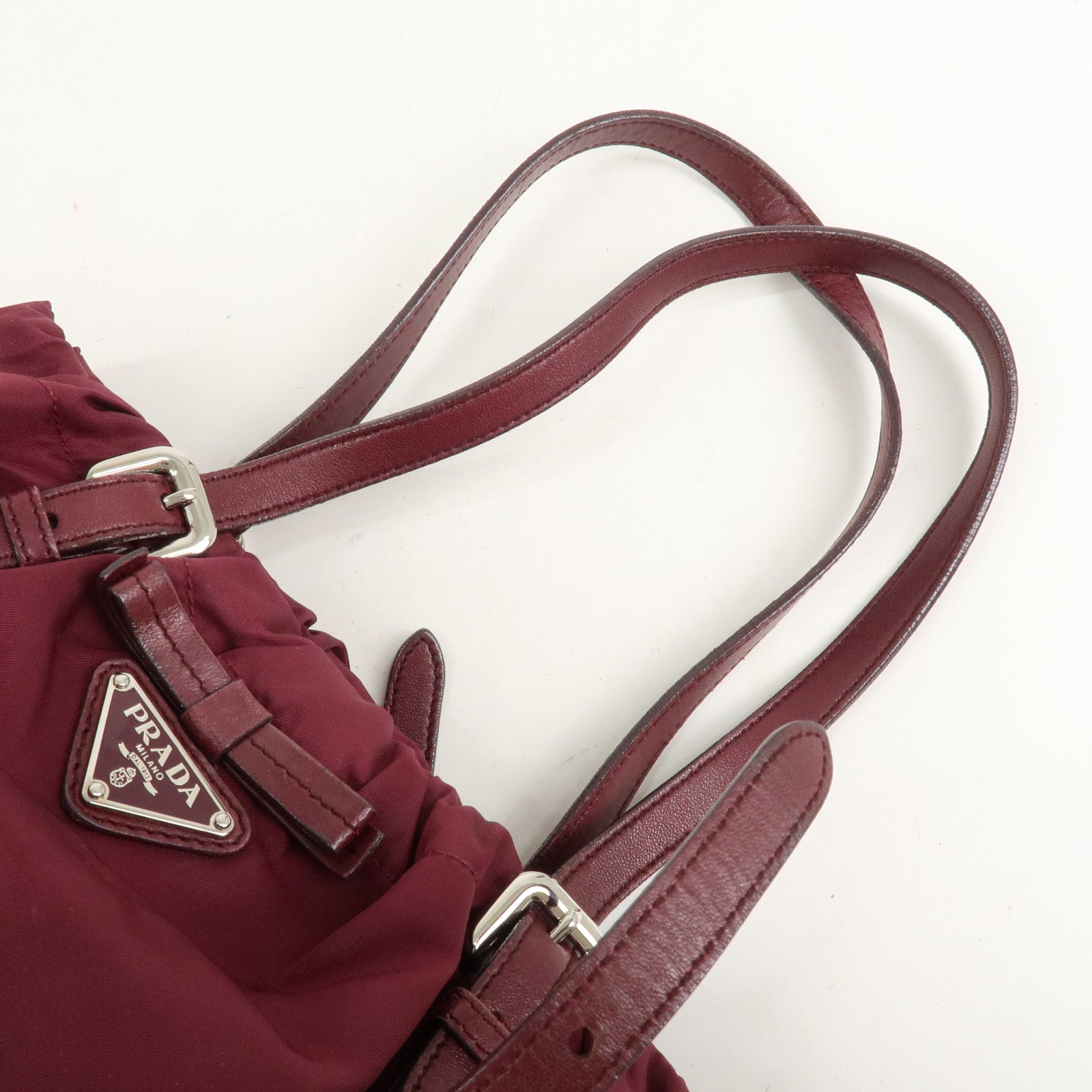 PRADA Triangle Nylon Leather Tote Bag Shoulder Bag Bordeaux