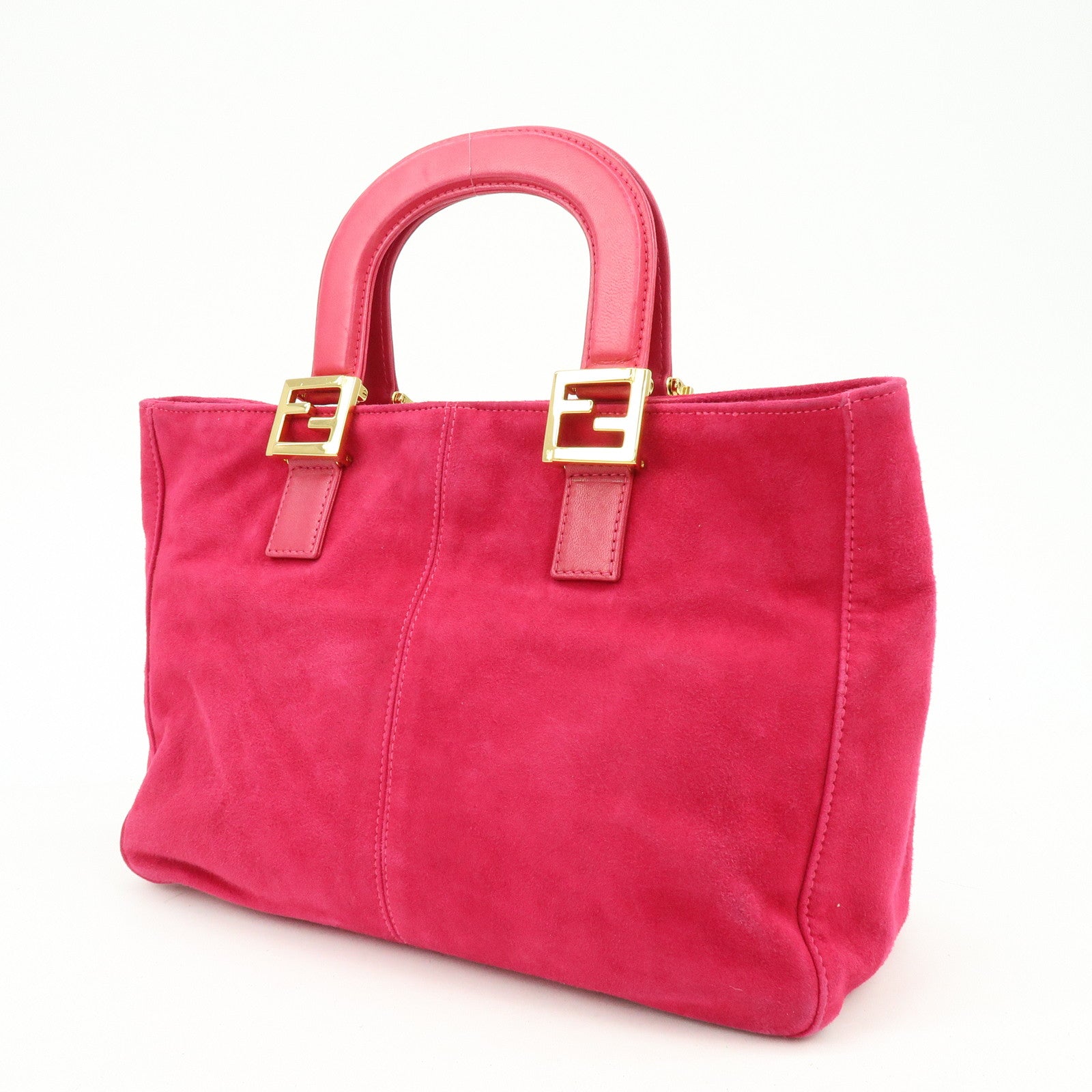 FENDI Logo Suede Leather Hand Bag Tote Bag Pink 2308・26693・609
