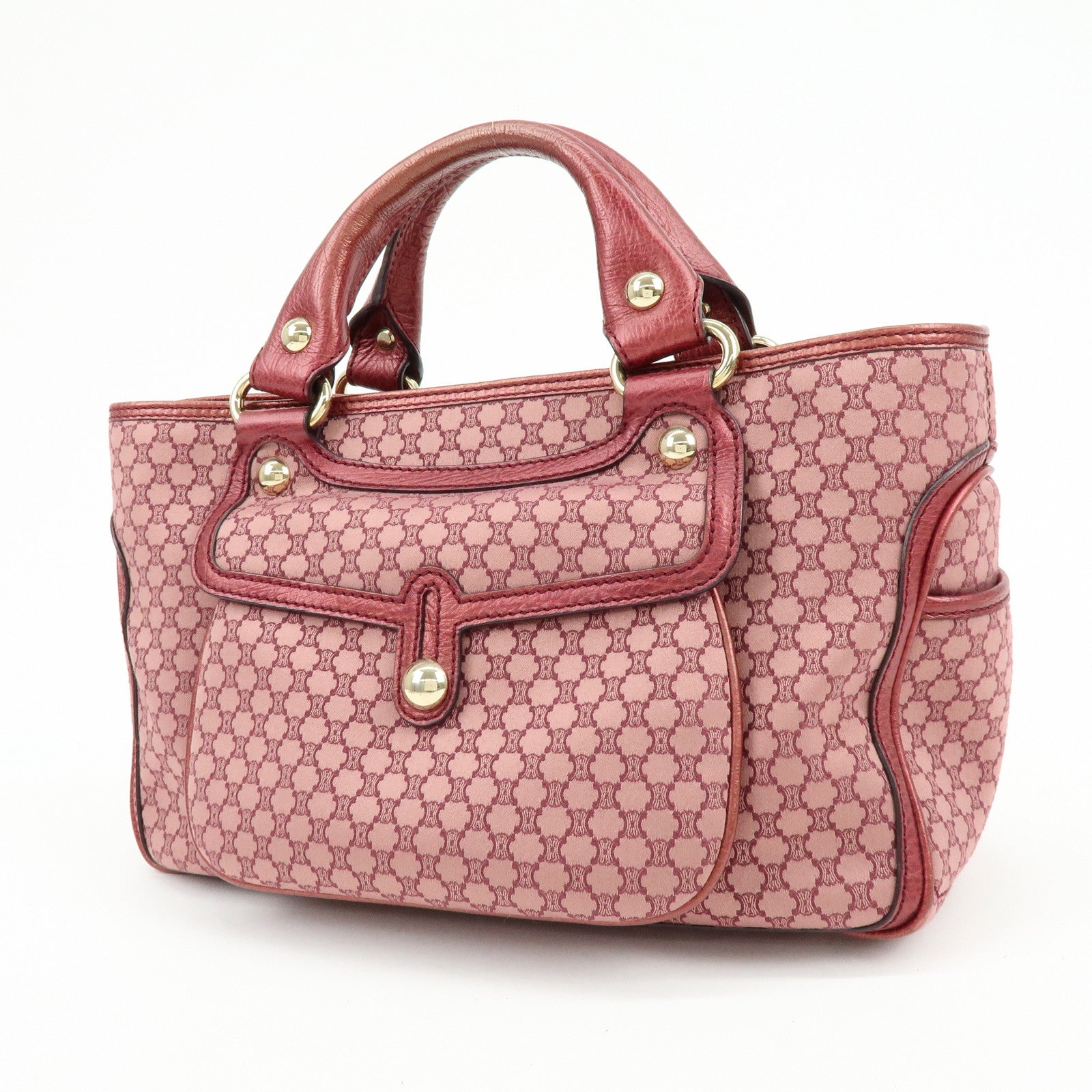 CELINE Macadam Boogie Bag Canvas Leather Hand Bag Tote Bag Pink