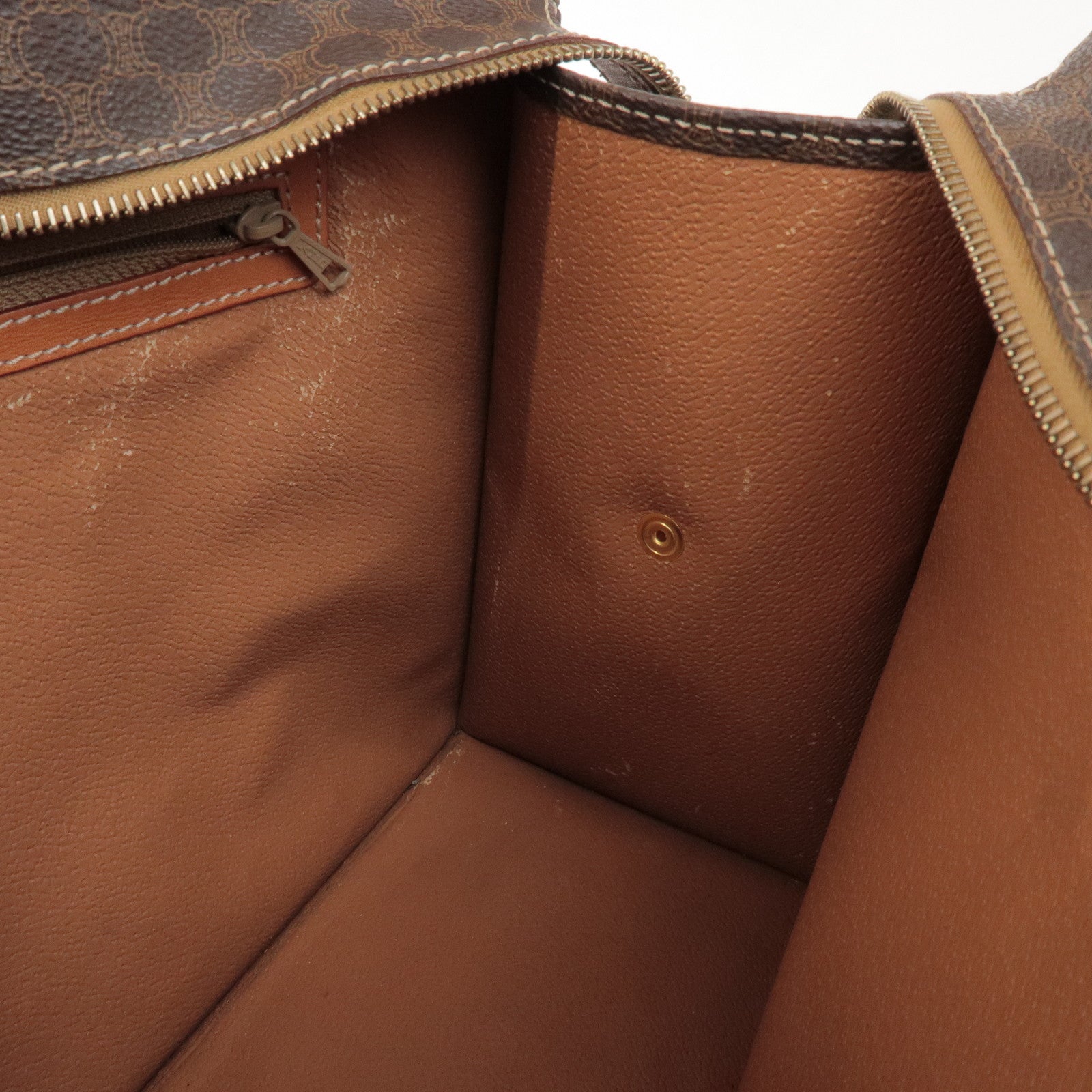 CELINE Macadam PVC Coated Canvas Leather Hand Bag Tote Bag Brown