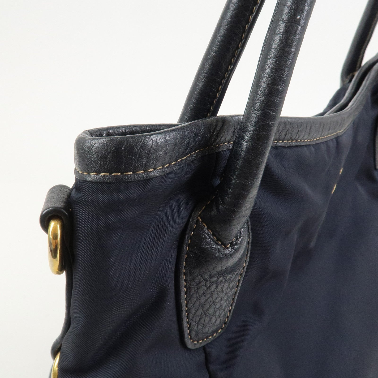 PRADA Logo Nylon Leather 2Way Bag Shoulder Bag Hand Bag Navy BR4420