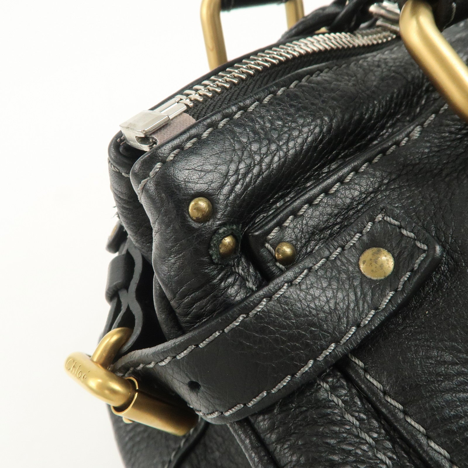 Chloe Paddington Leather Hand Bag Shoulder Bag Black Gold