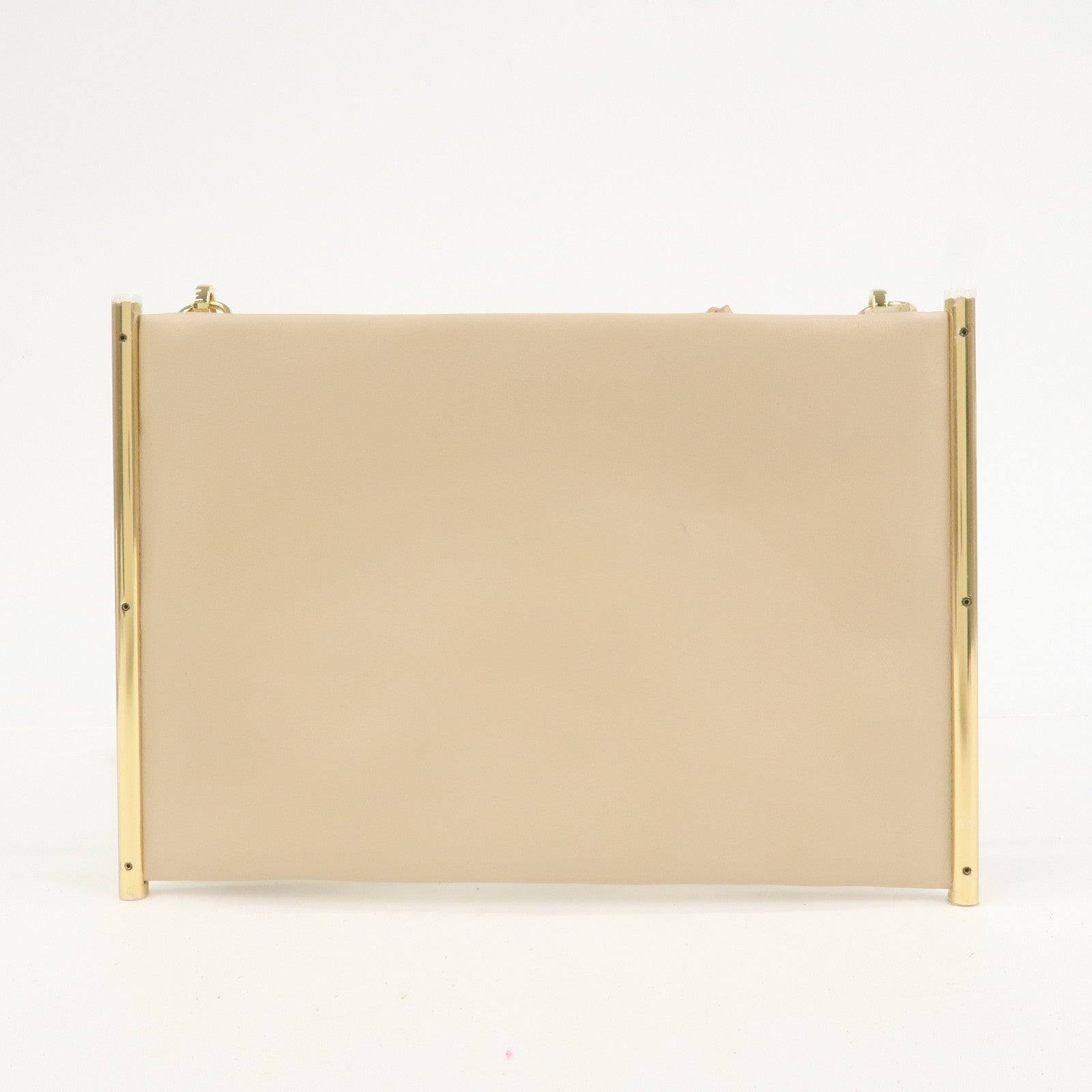Chloe Roy Logo Leather Chain Shoulder Bag Clutch Bag Beige