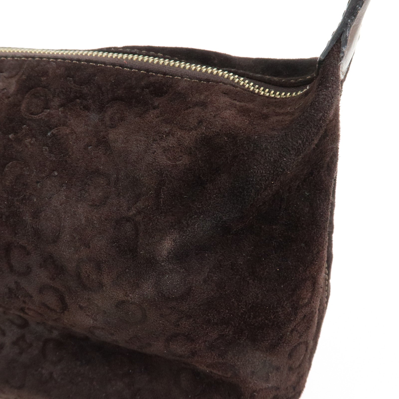 CELINE C Macadam Suede Leather Shoulder Bag Hand Bag Dark Brown