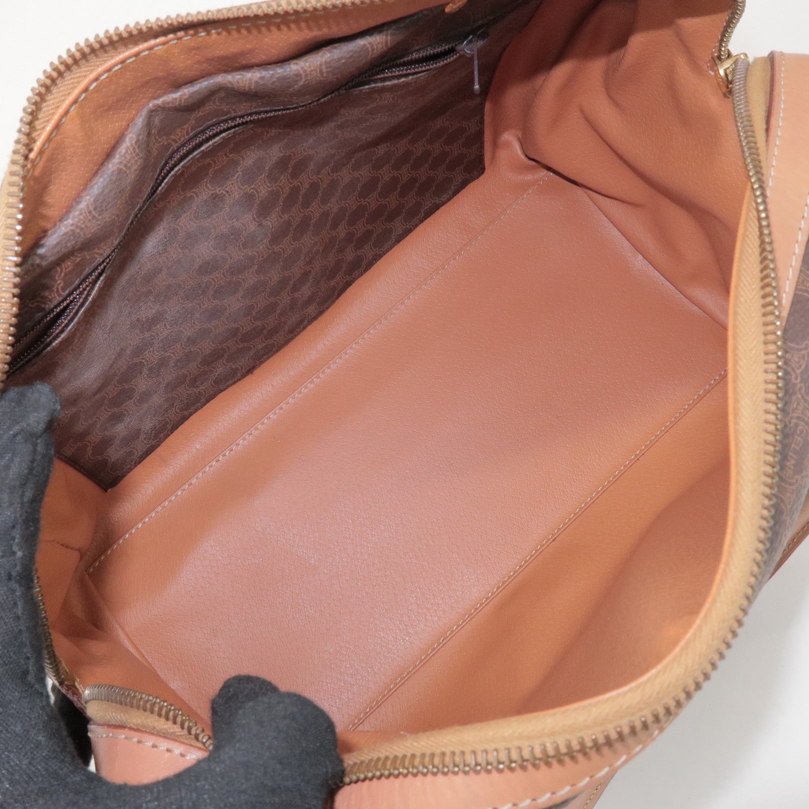CELINE Macadam PVC Leather Boston Bag Hand Bag Brown