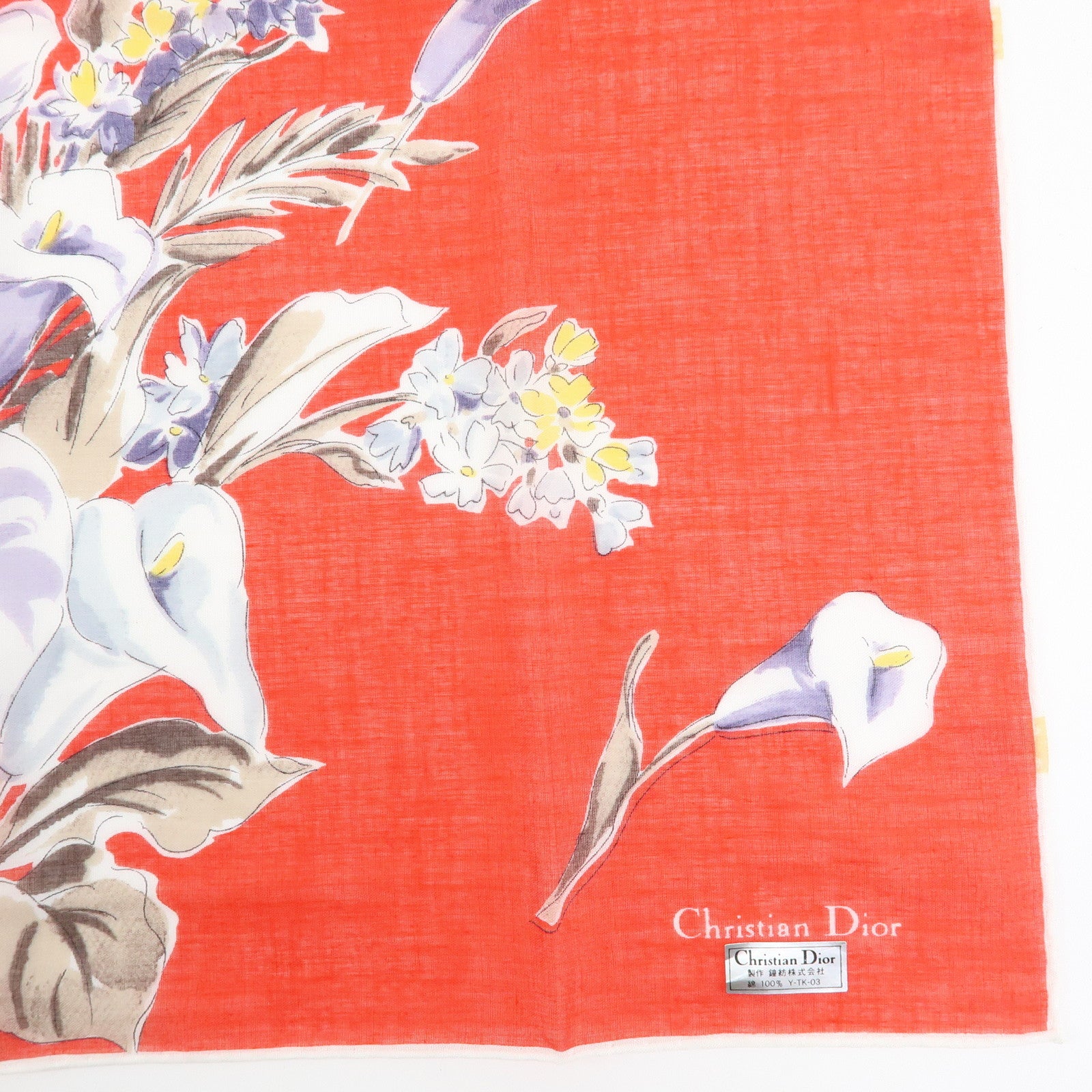 Christian Dior Set of 2 Cotton 100% Scarf Flower Print Red