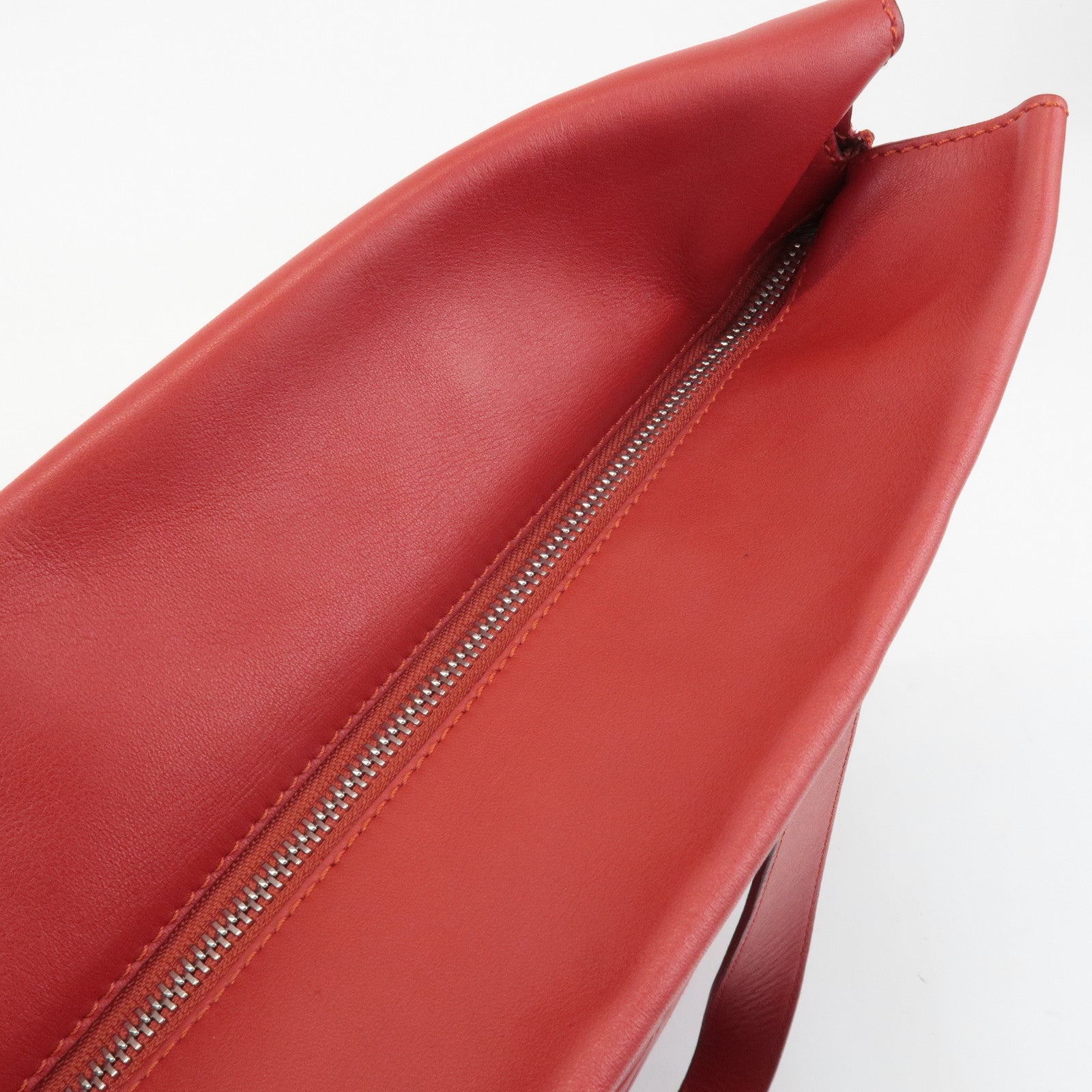 LOEWE Anagram Leather Shopper Tote Bag Shoulder Bag Red Used