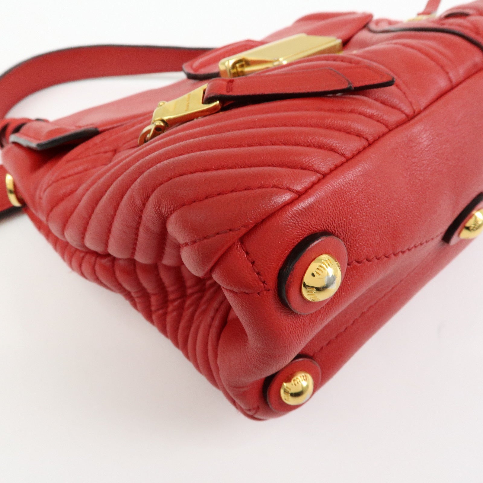MIU MIU Leather 2Way Bag Hand Bag Shoulder Bag Crossbody Bag Red