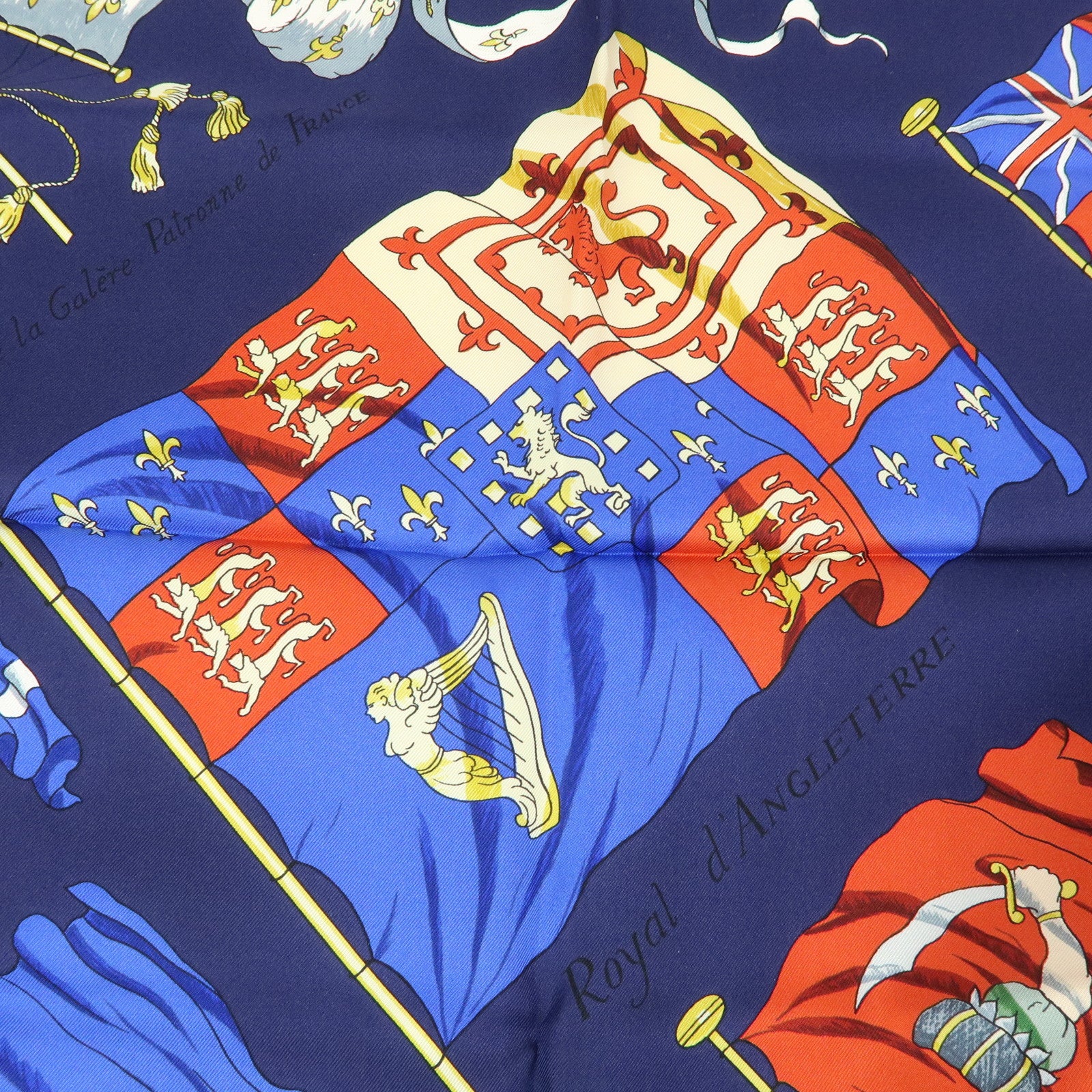 HERMES Carre 90 Silk 100% Scarf PAVOIS Navy Red