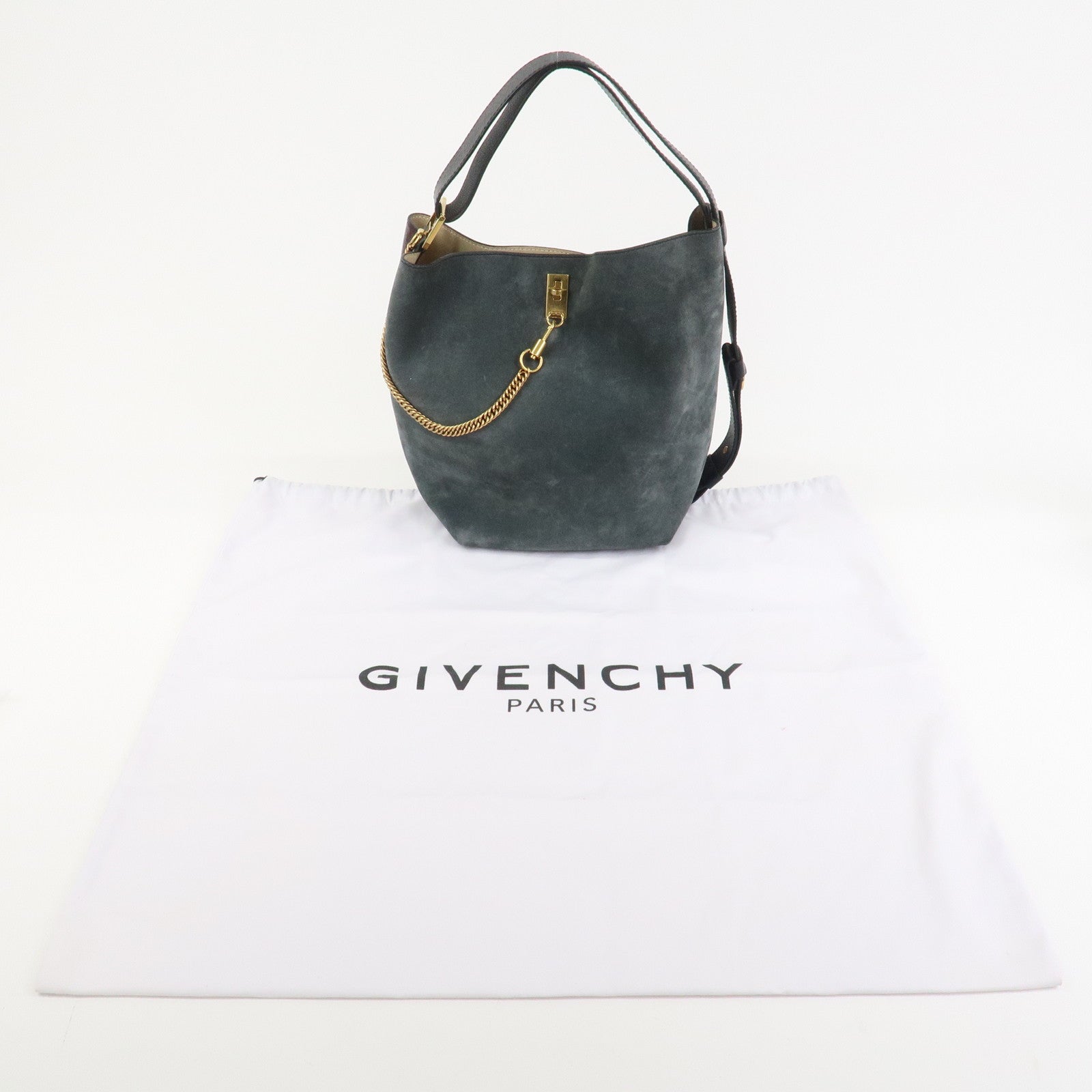 GIVENCHY Suede Leather Hand Bag Shoulder Bag Gray Bordeaux Black