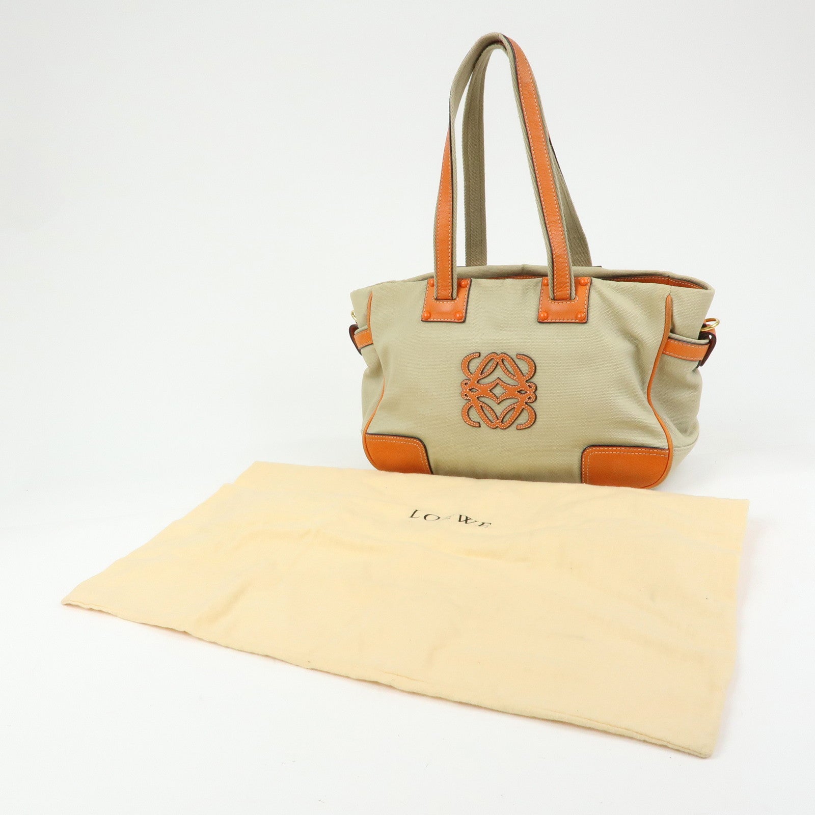 LOEWE Missy Canvas Leather 2Way Bag Tote Bag Beige Orange