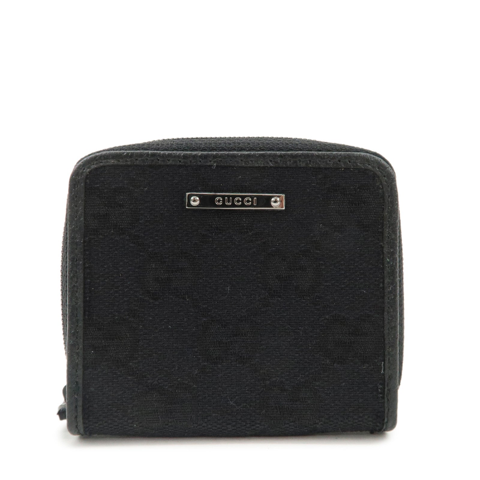 GUCCI GG Canvas Leather Coin Case Coin Purse Black 115255 Used