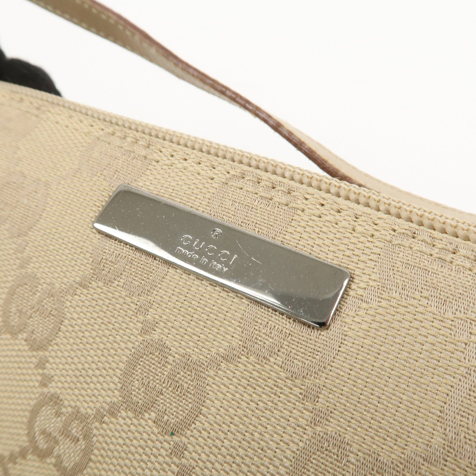 GUCCI Boat Bag GG Canvas Leather Hand Bag Pouch Beige 07198