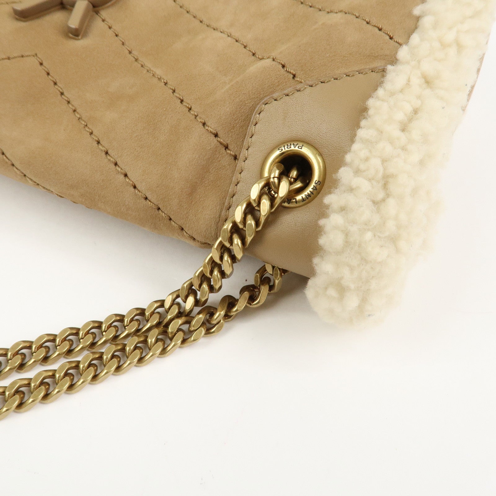 SAINT LAURENT PARIS Niki Mouton Leather Shoulder Bag Light Brown
