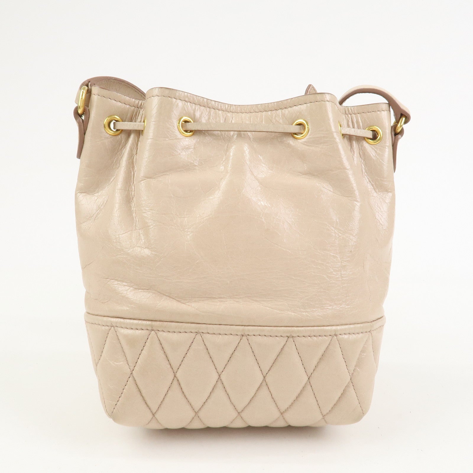 MIU MIU Logo Leather Drawstring Shoulder Bag Crossbody Bag Beige