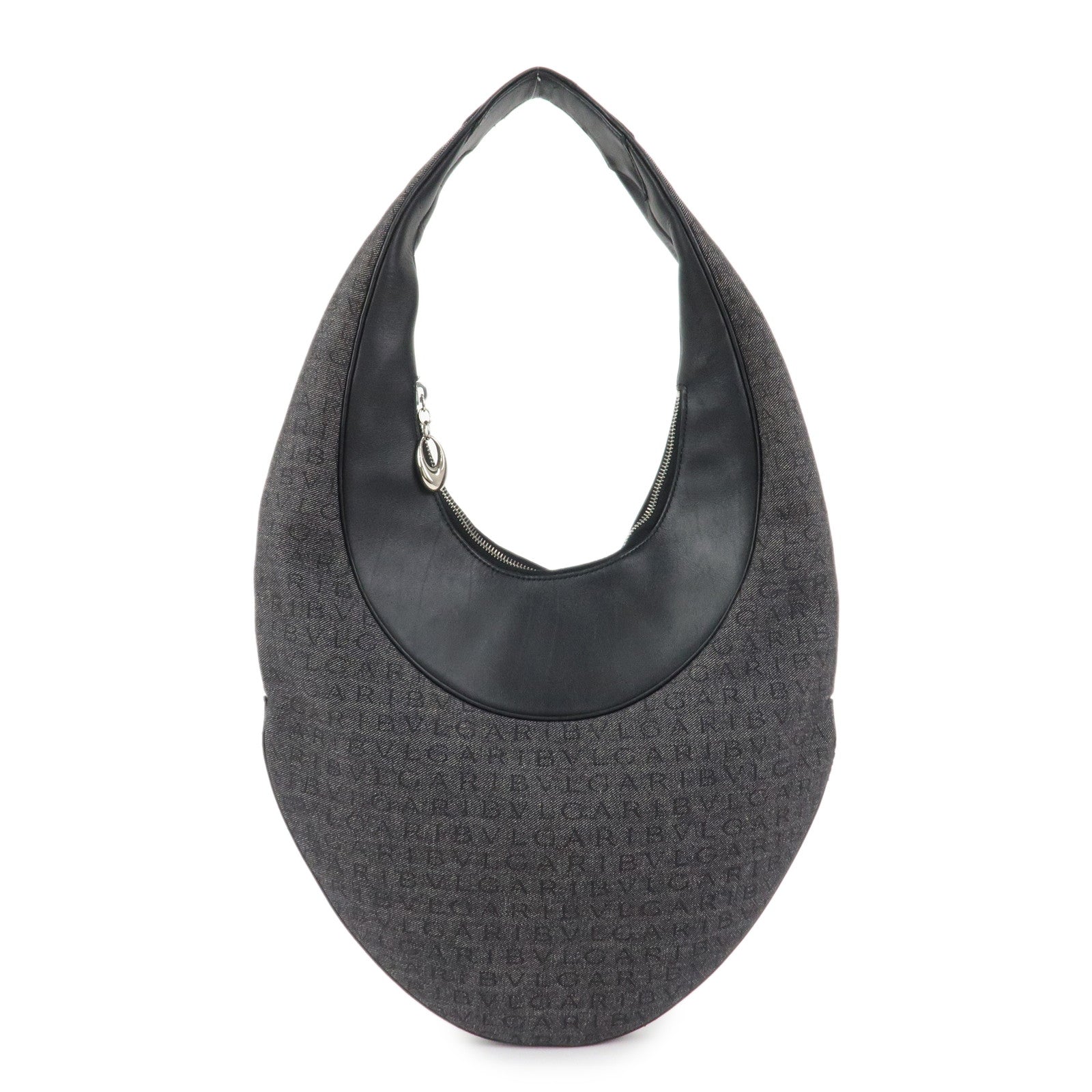 BVLGARI Logo Mania Canvas Leather Ascot Shoulder Bag Black