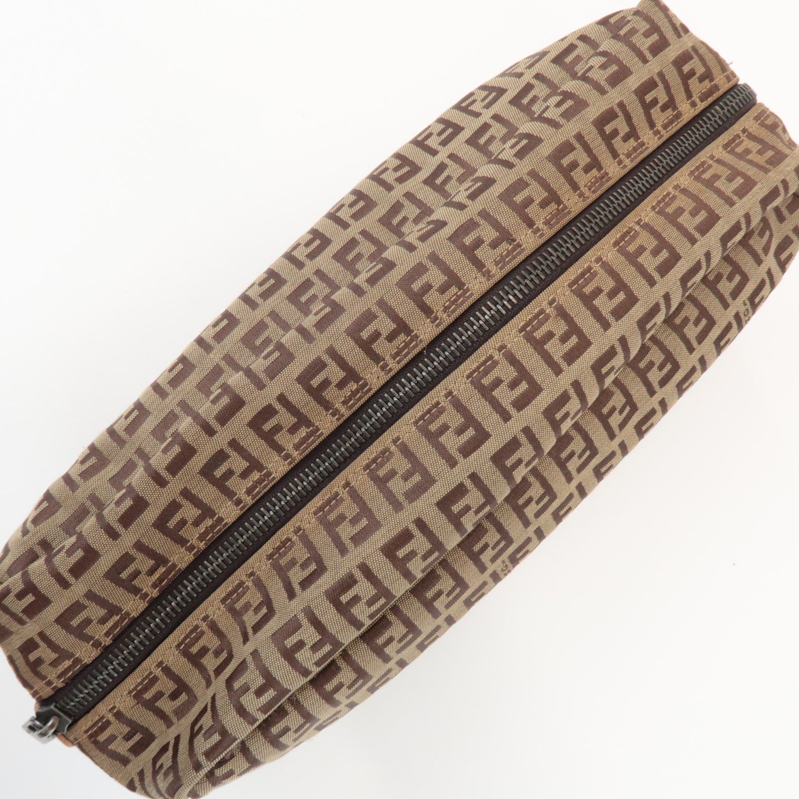 FENDI Zucchino Canvas Leather Pouch Cosmetic Pouch Brown
