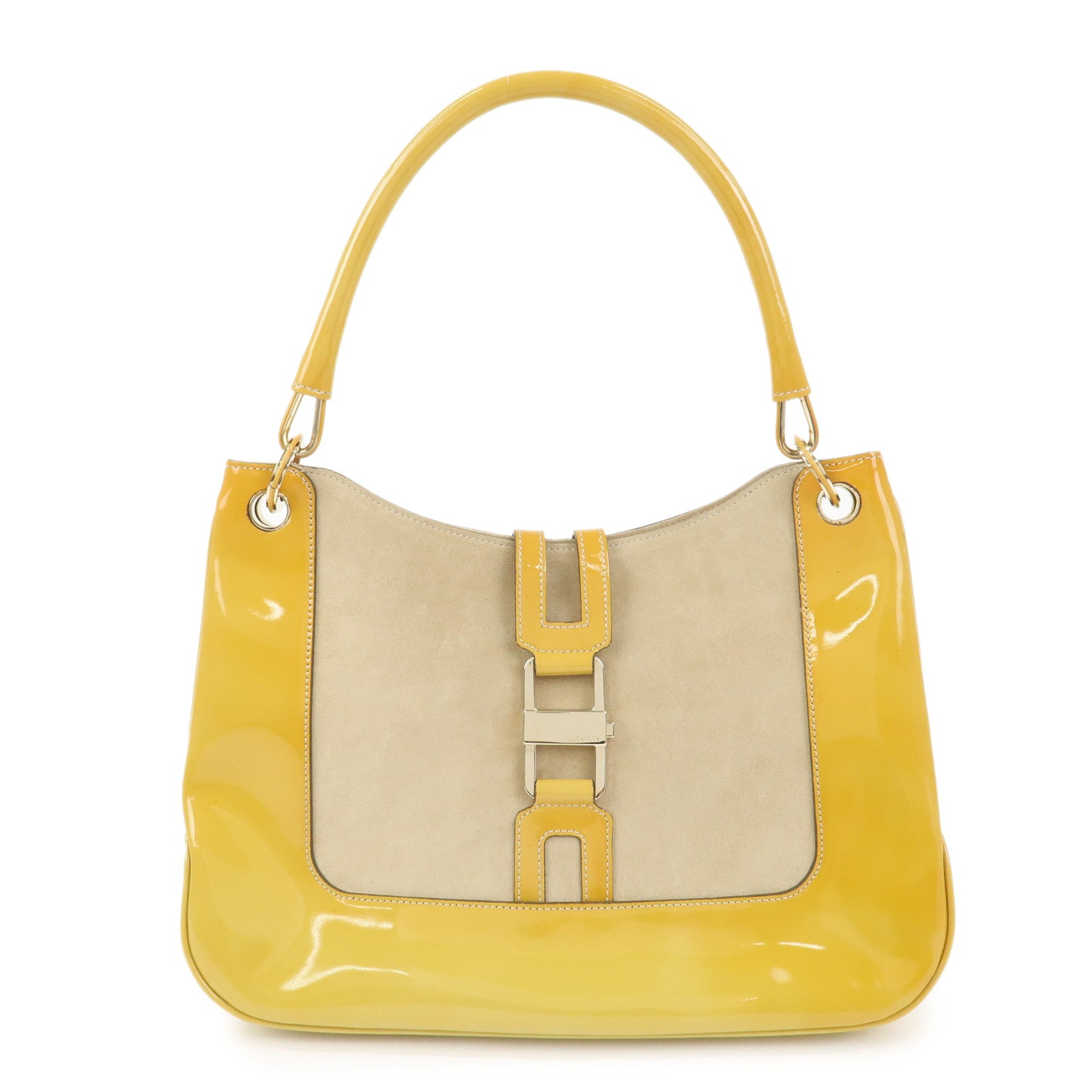 GUCCI Patent Leather Suede Shoulder Bag Yellow Beige 001.4149