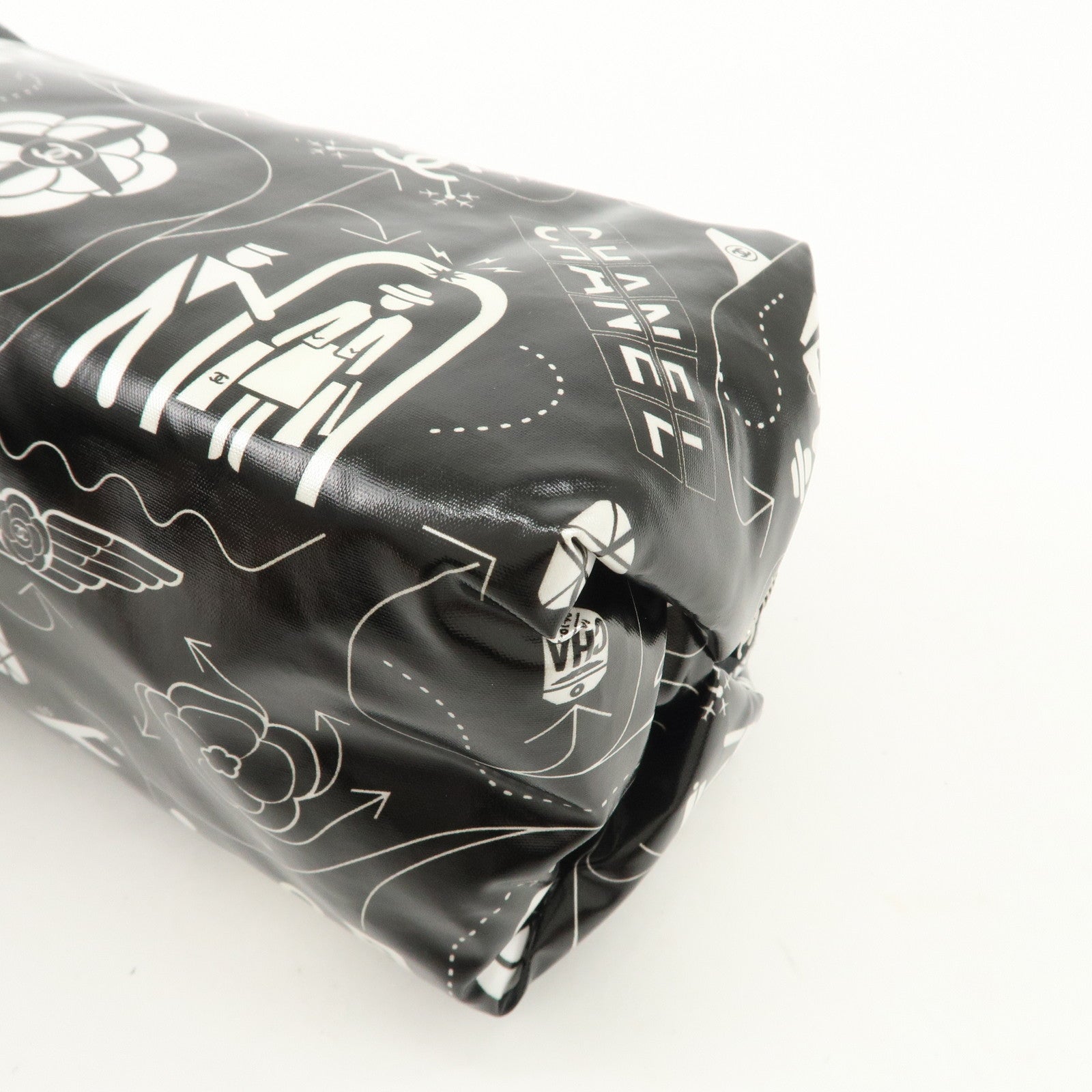 CHANEL Airline Nylon Pouch Cosmetic Pouch Black White