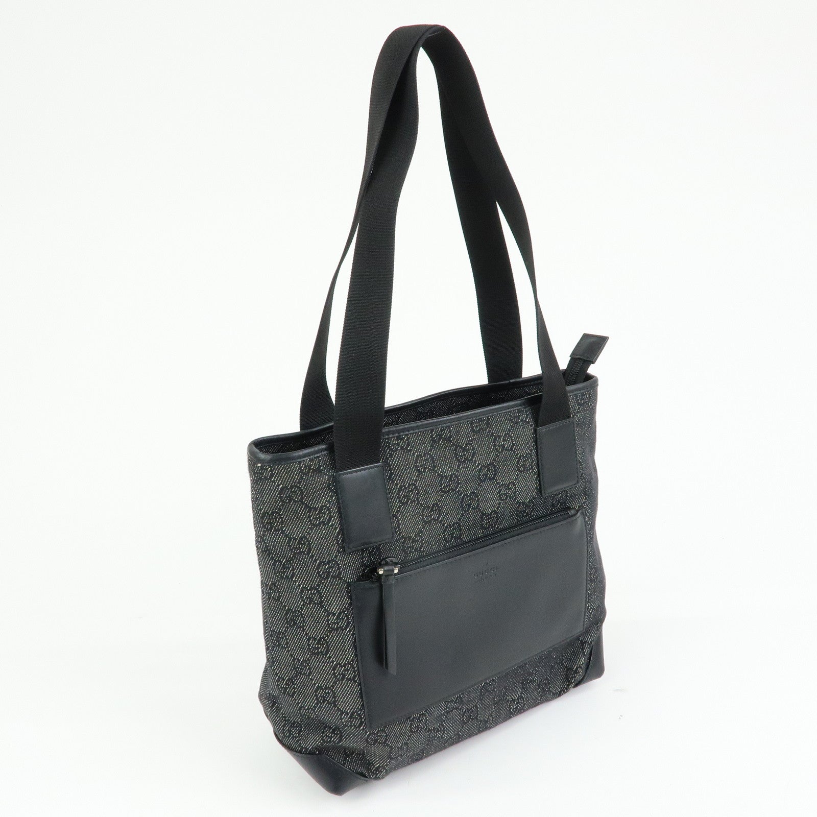 GUCCI GG Denim Leather Tote Bag Shoulder Bag Black 28893